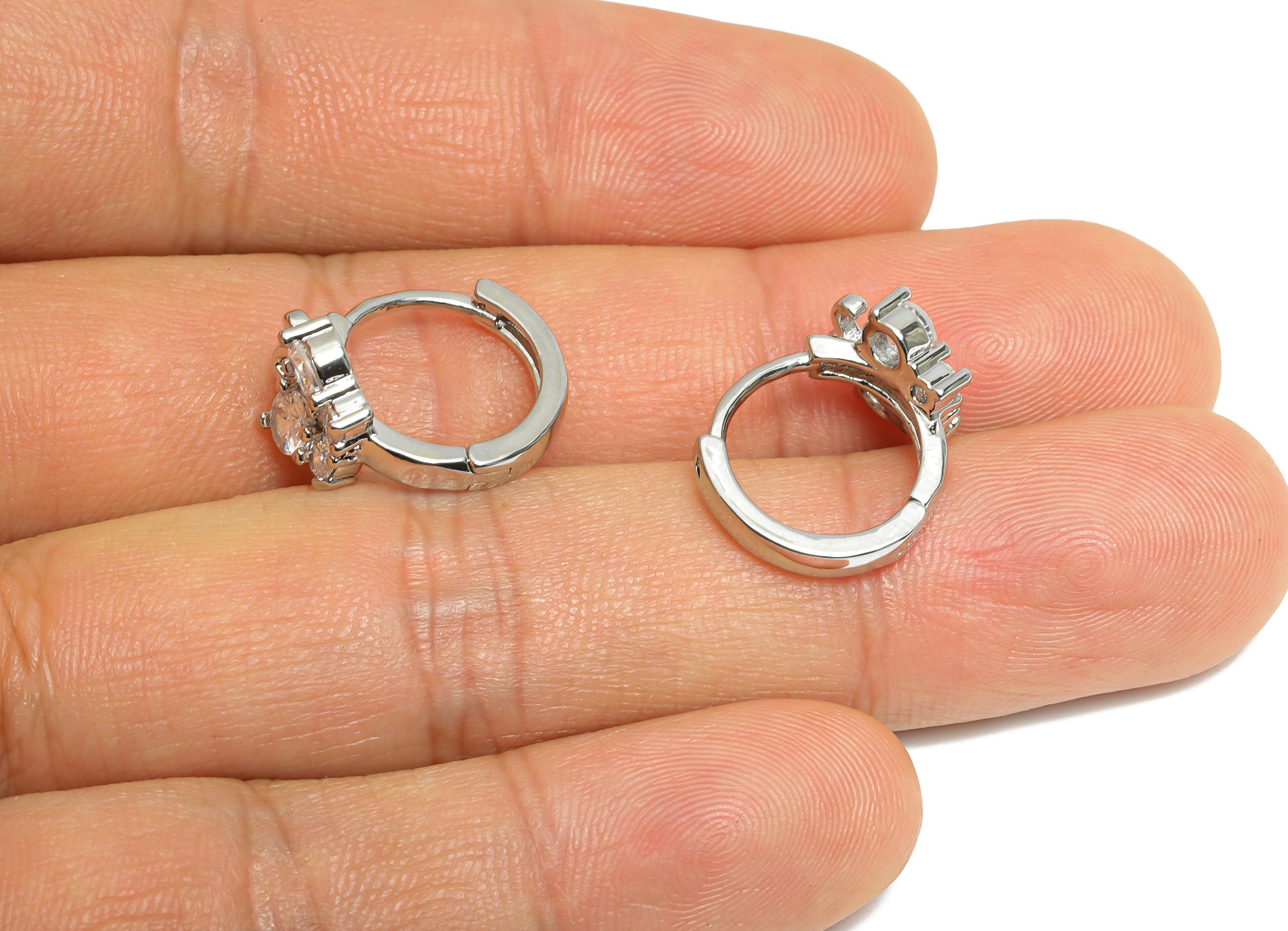 Brass Butterfly Sparking Hoop - Brass Huggie Hoop - Classic Bling Cubic Zircon Earring - 18K Real White Gold Plating - 16x10x4mm - RGP9685S - DOMEDBAZAAR