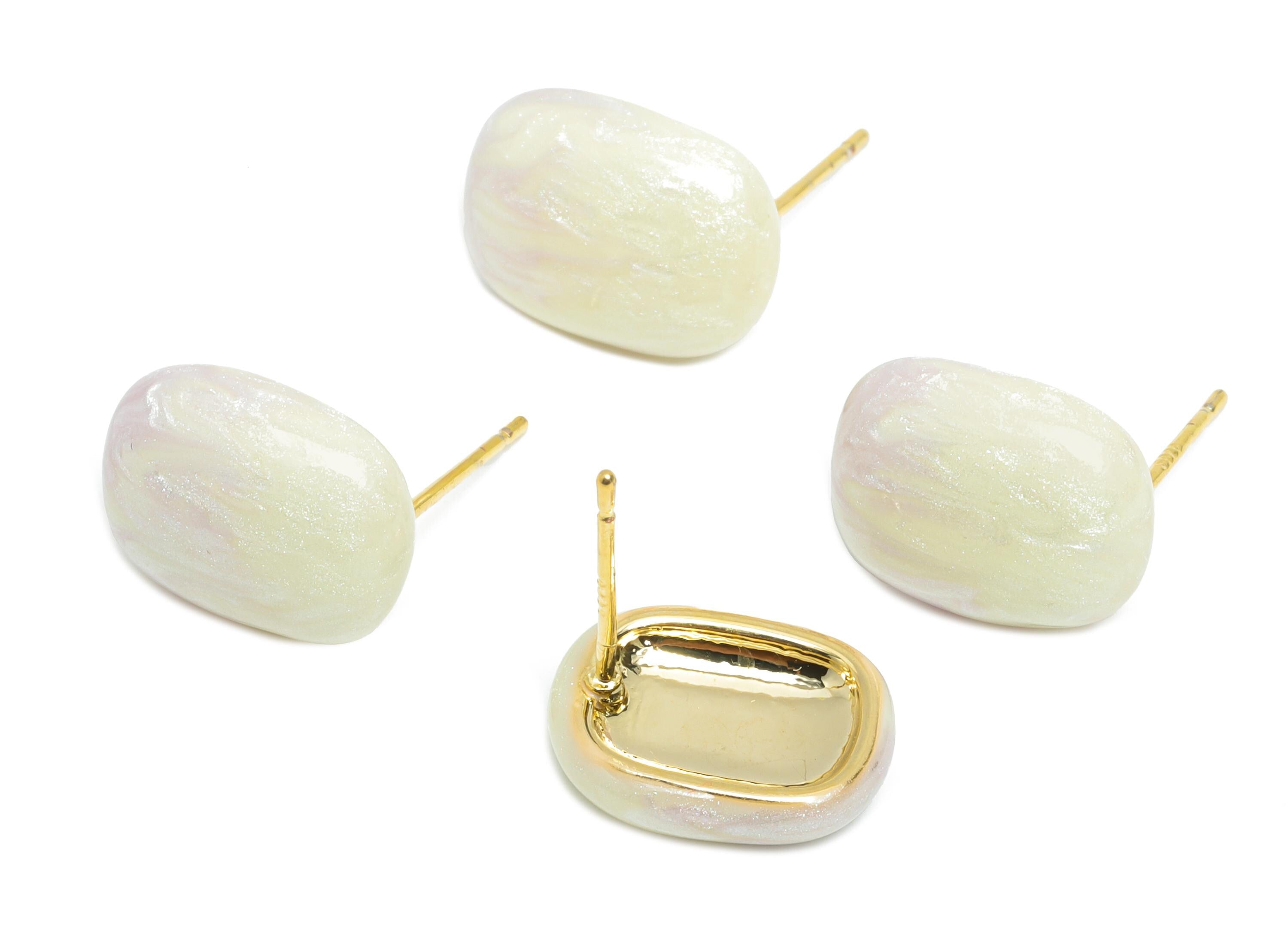 Oval Enamel Earring Stud - Purple Brass Chic Oval Stud Earring - Minimalist Enamel Earring Post- 18K Gold Plated-13.58x10.72x0.74mm-RGP9608B - DOMEDBAZAAR