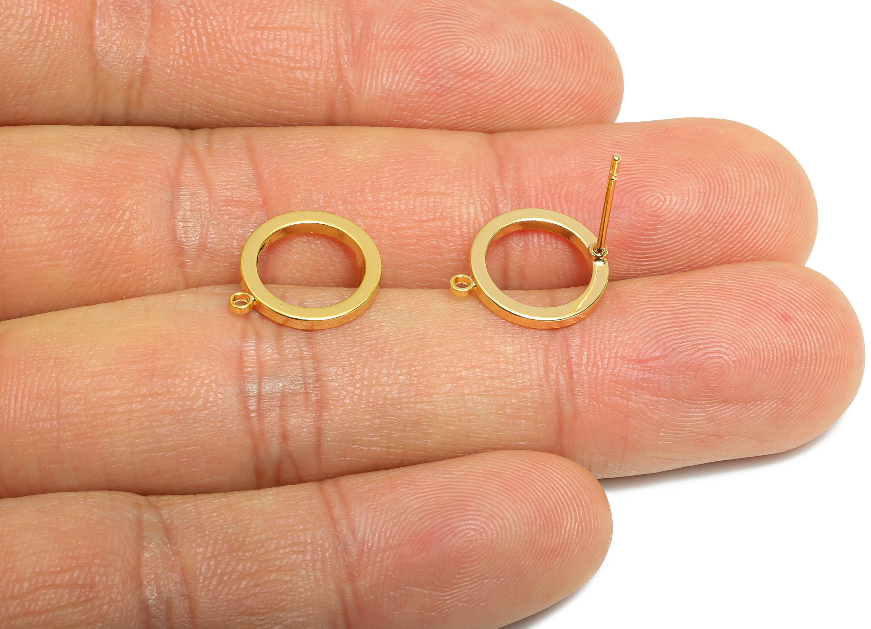 14mm Ring Stud - Brass Minimalist Earring With Loop - Customizable Circle Earring Base - 18K Real Gold Plated - 14x11x1.44mm - RGP9644 - DOMEDBAZAAR