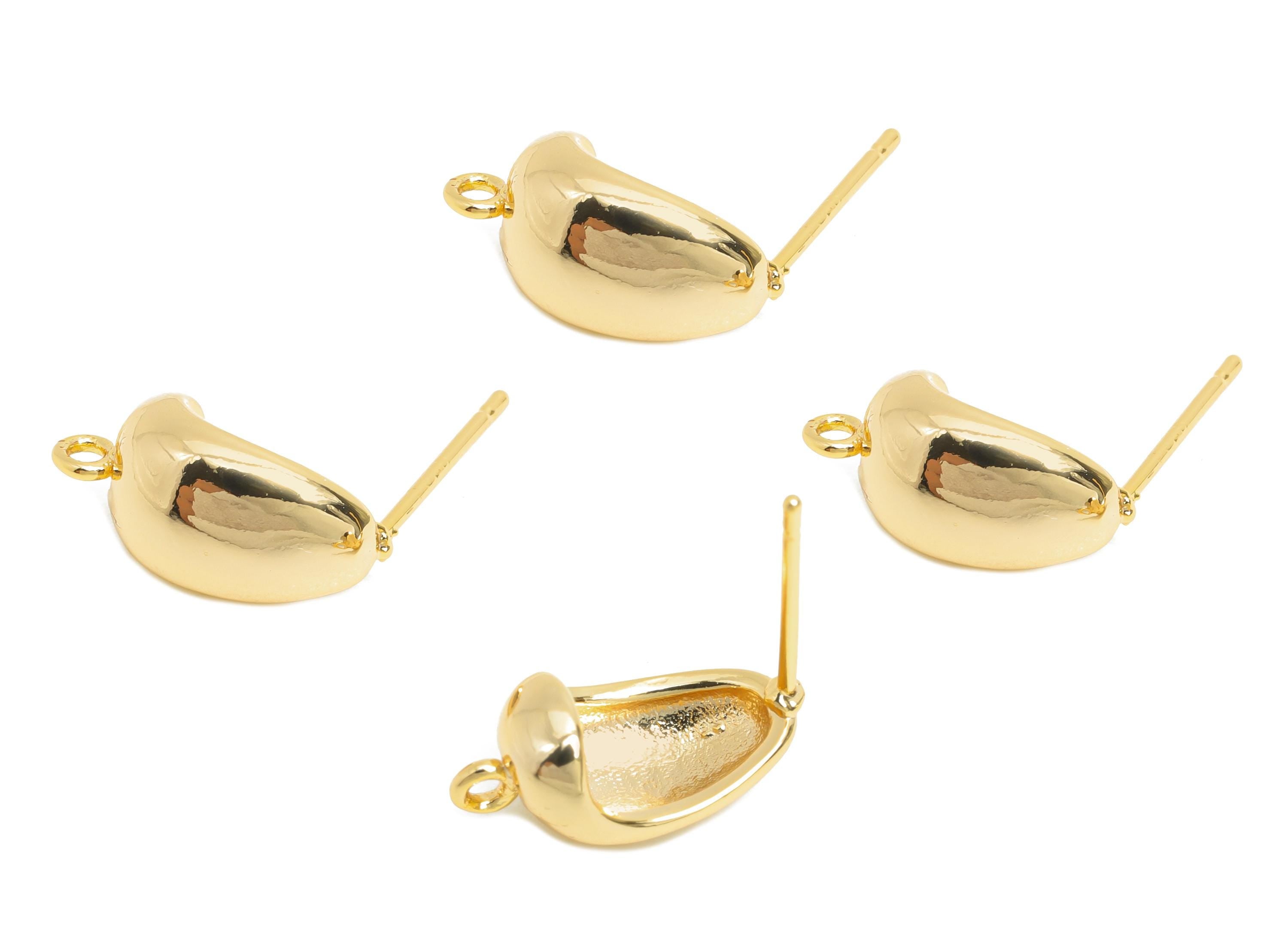 Brass Drop Hoop Earring - Brass Minimalist Hoop Earring With Loop - Customizable Earring Base - 18K Real Gold Plated - 14x7.7x6mm - RGP9658 - DOMEDBAZAAR