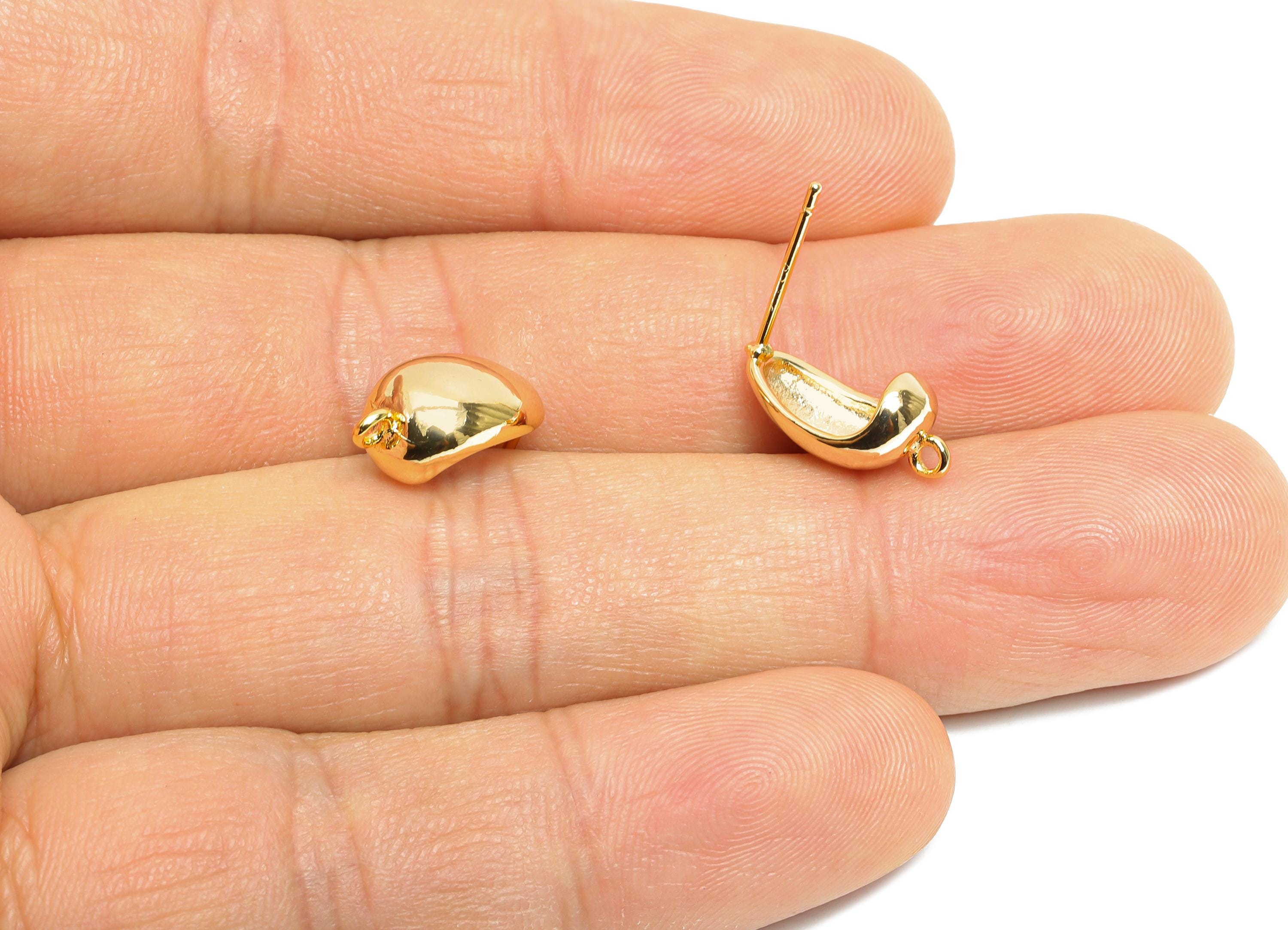 Brass Drop Hoop Earring - Brass Minimalist Hoop Earring With Loop - Customizable Earring Base - 18K Real Gold Plated - 14x7.7x6mm - RGP9658 - DOMEDBAZAAR