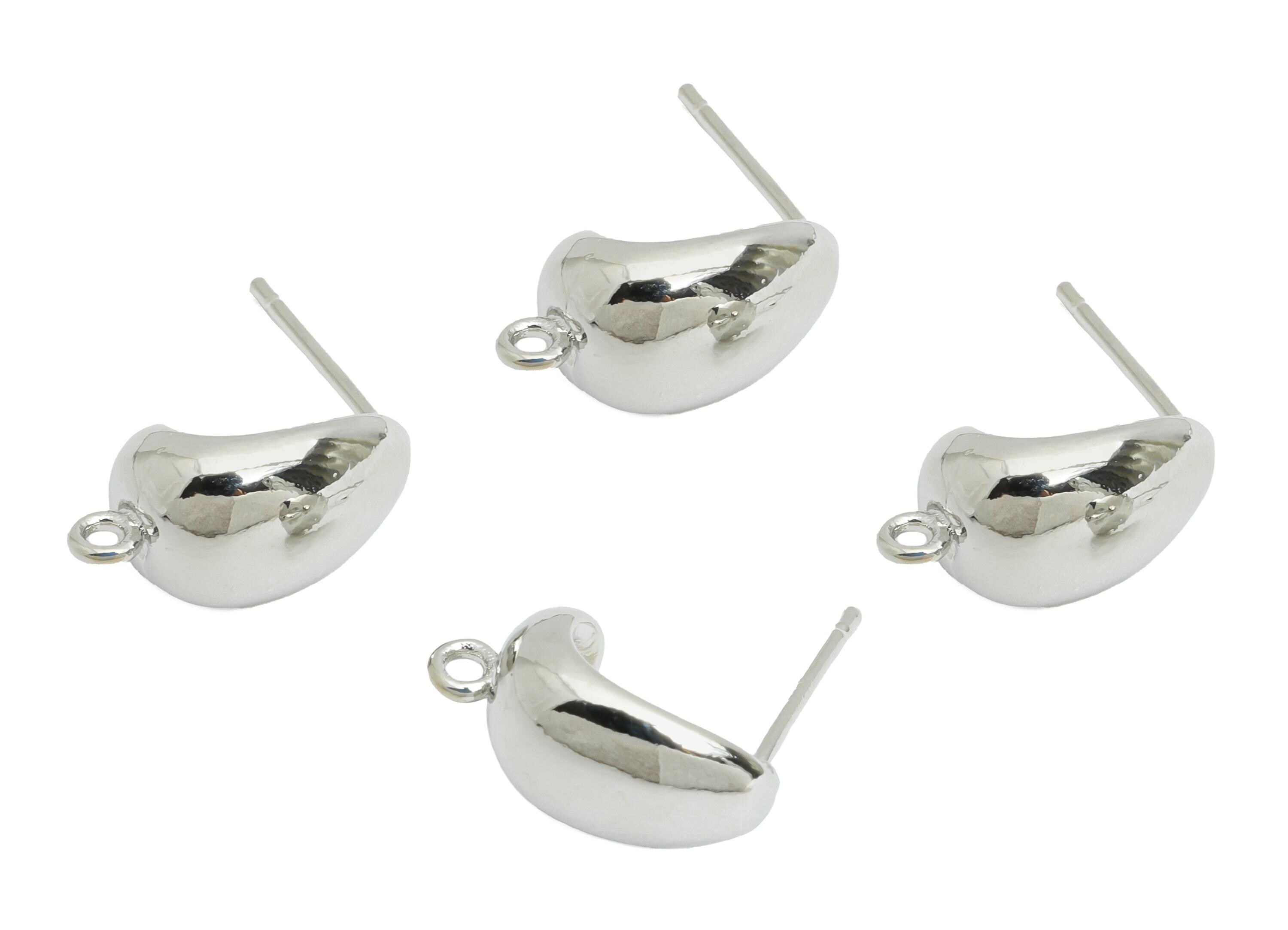 Brass Drop Hoop Earring - Brass Minimalist Earring With Loop - Customizable Earring Base - 18K Real White Gold Plated - 14x7x6mm - RGP9658S - DOMEDBAZAAR