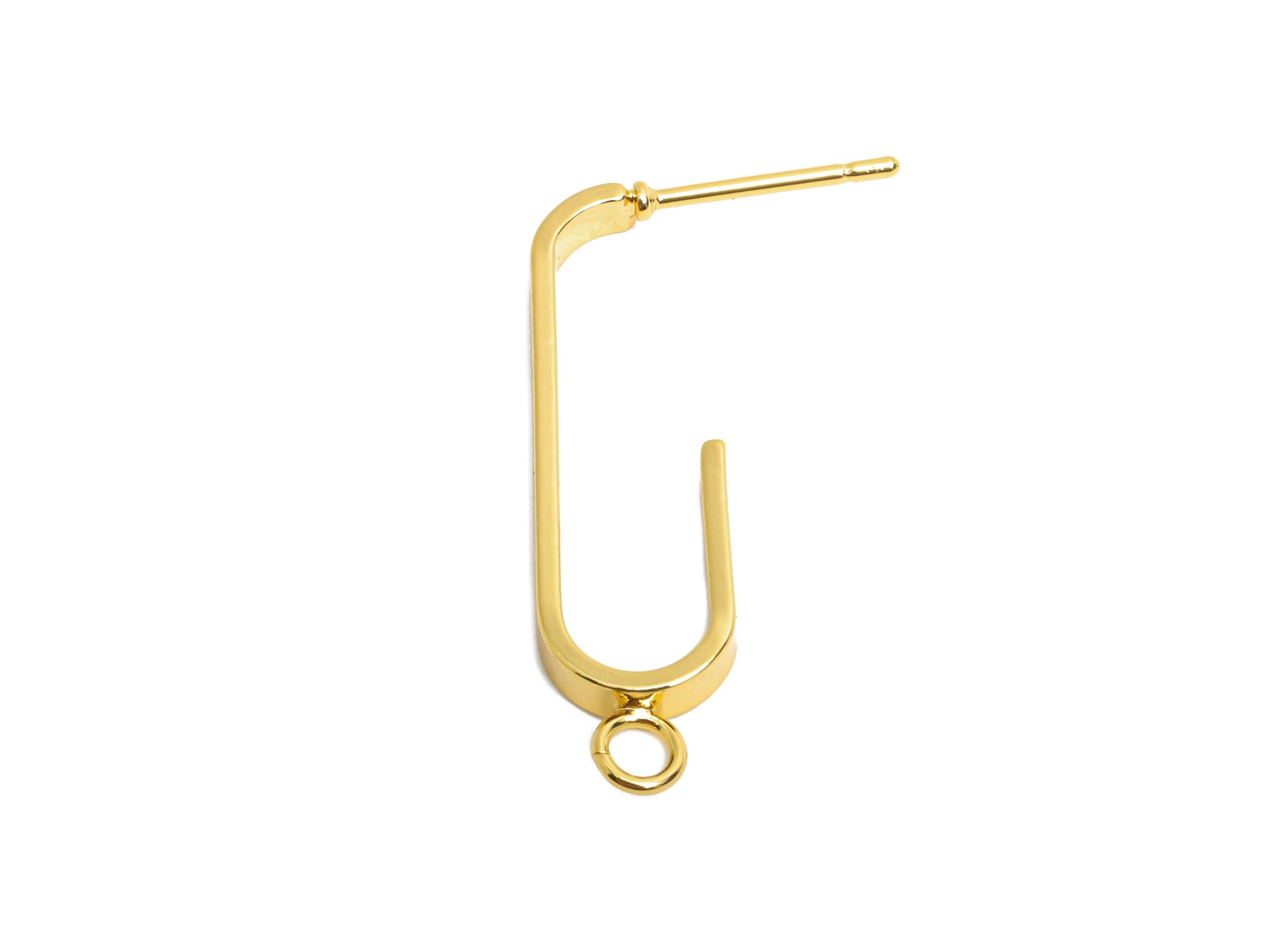 Brass U-Shaped Hoop Earring - Brass Hoop Earring With Loop - DIY Open Frame Earring Base - 18K Real Gold Plated - 28.1x8x2.5mm - RGP9686 - DOMEDBAZAAR