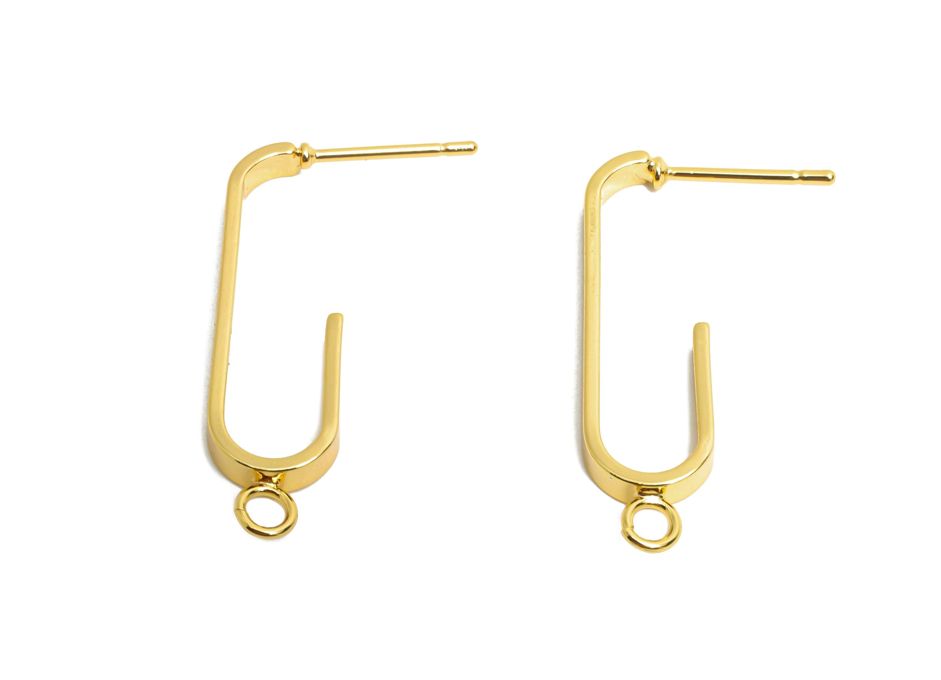 Brass U-Shaped Hoop Earring - Brass Hoop Earring With Loop - DIY Open Frame Earring Base - 18K Real Gold Plated - 28.1x8x2.5mm - RGP9686 - DOMEDBAZAAR