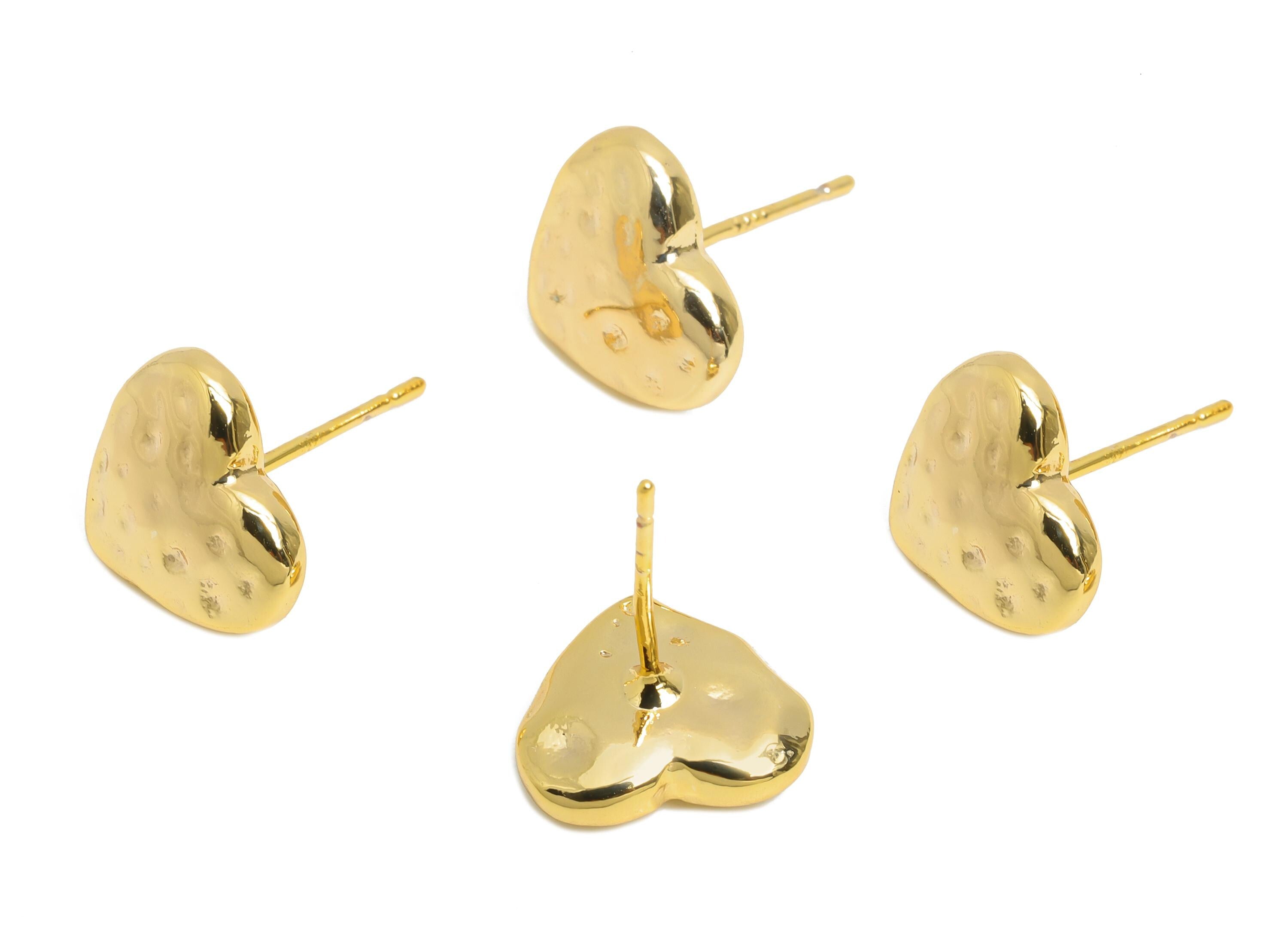 Textured Heart Stud - Brass Hammered Heart Earring Stud - Modern Love Heart Stud Earring - 18K Real Gold Plating - 10x11.4x4mm - RGP9663 - DOMEDBAZAAR