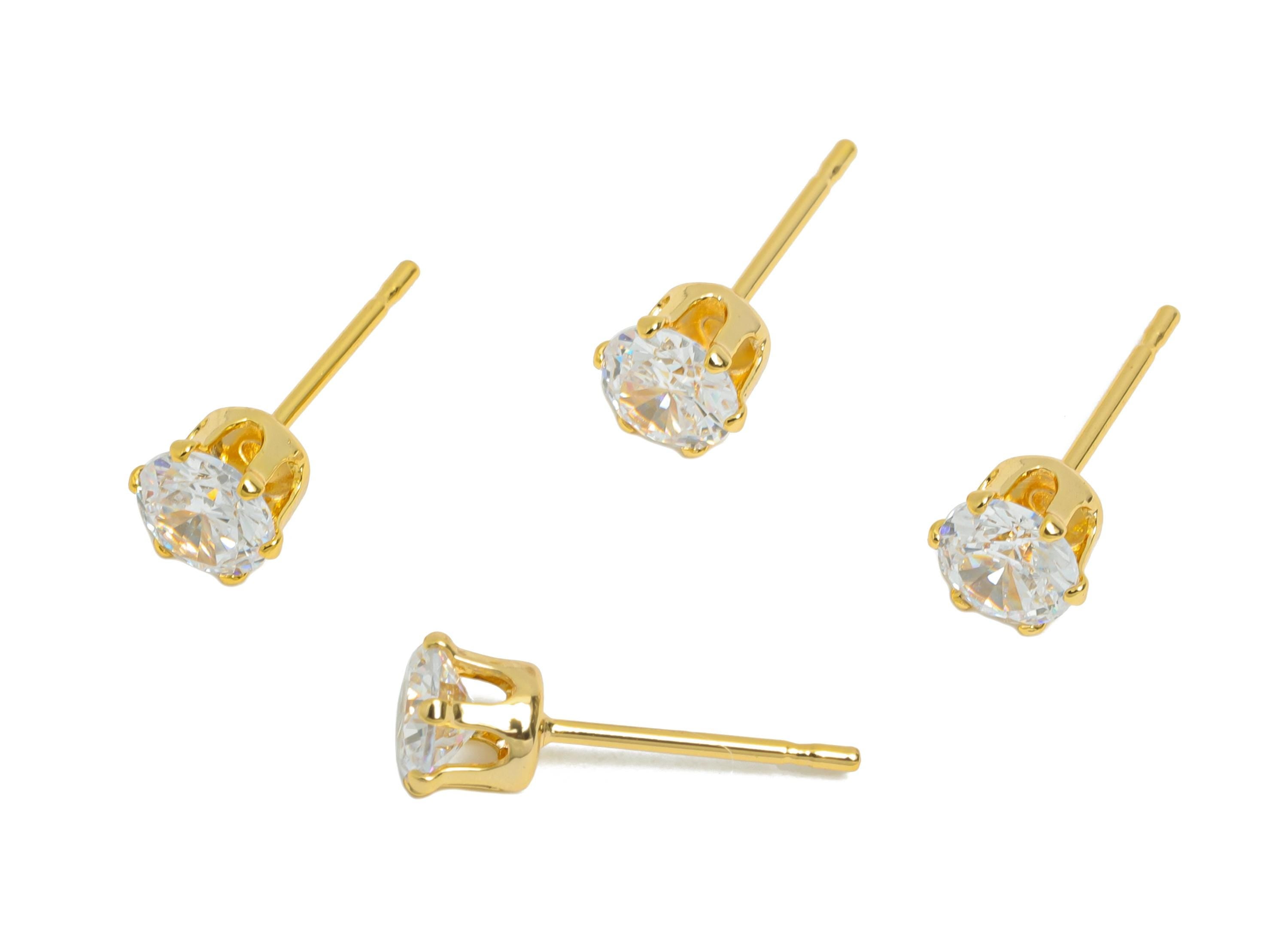 Minimalist Faceted Earring Post - Brass Simple Tiny Stud - Cubic Zircon Sparkling Ear Post - 18K Real Gold Plated - 5x5x4.4mm - RGP9639 - DOMEDBAZAAR