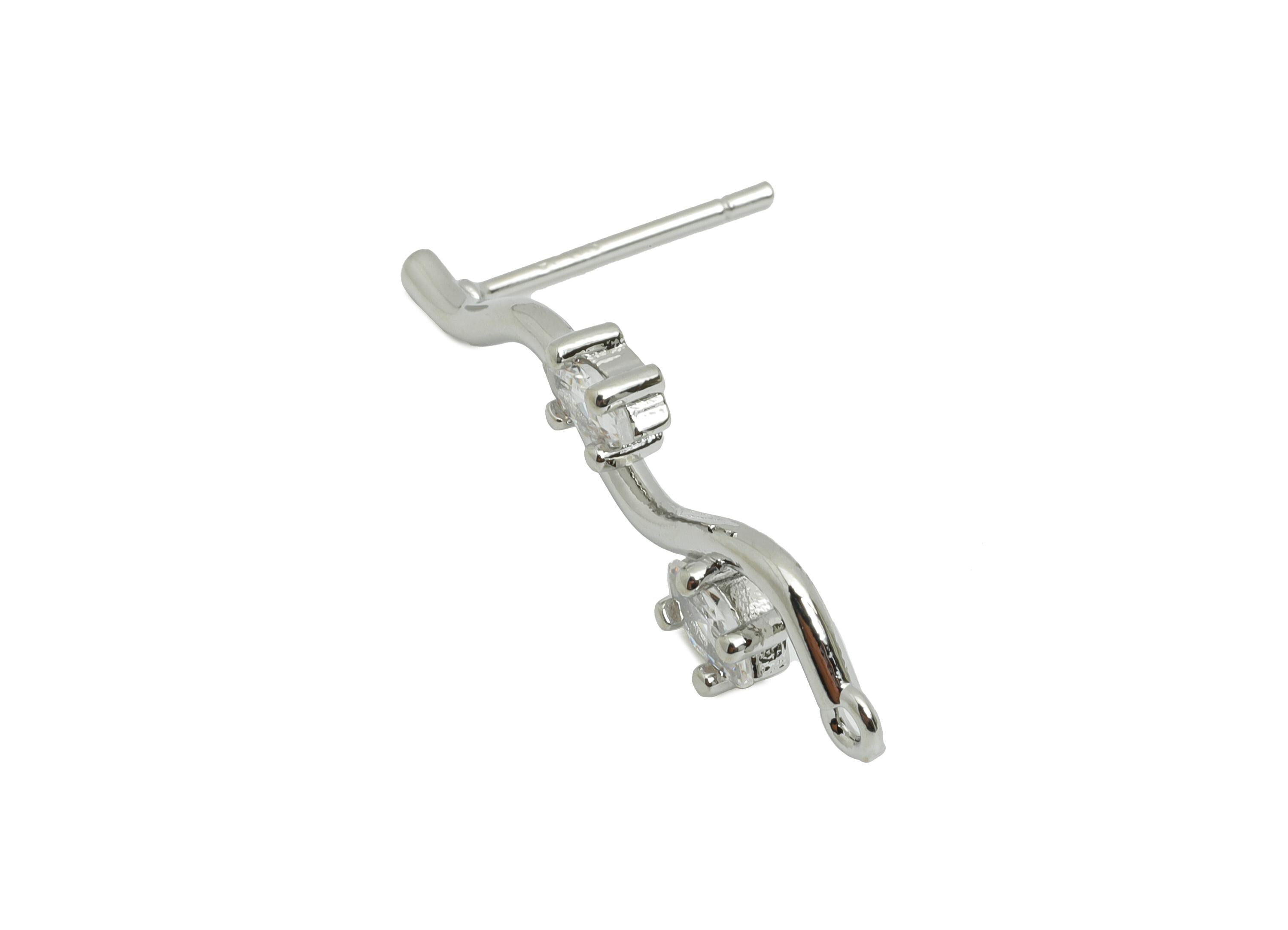 Branch Marquise Post - Brass Geometric Earring Stud - Curved Wire Earring Stud With Loop - 18K Real White Gold Plated - 26x8x3mm - RGP9650S - DOMEDBAZAAR