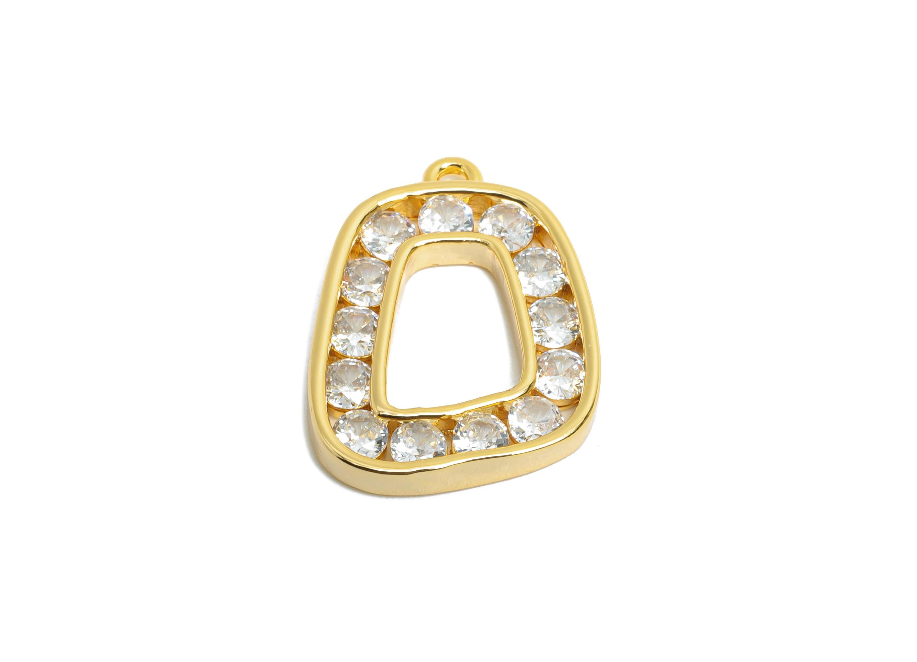 Gold Alphabet Charm - Brass Dainty Geometry Zircon Pendant - Sparkling Gold Letter Accessory - 18K Real Gold Plated - 18x14x2.3mm - RGP9671 - DOMEDBAZAAR