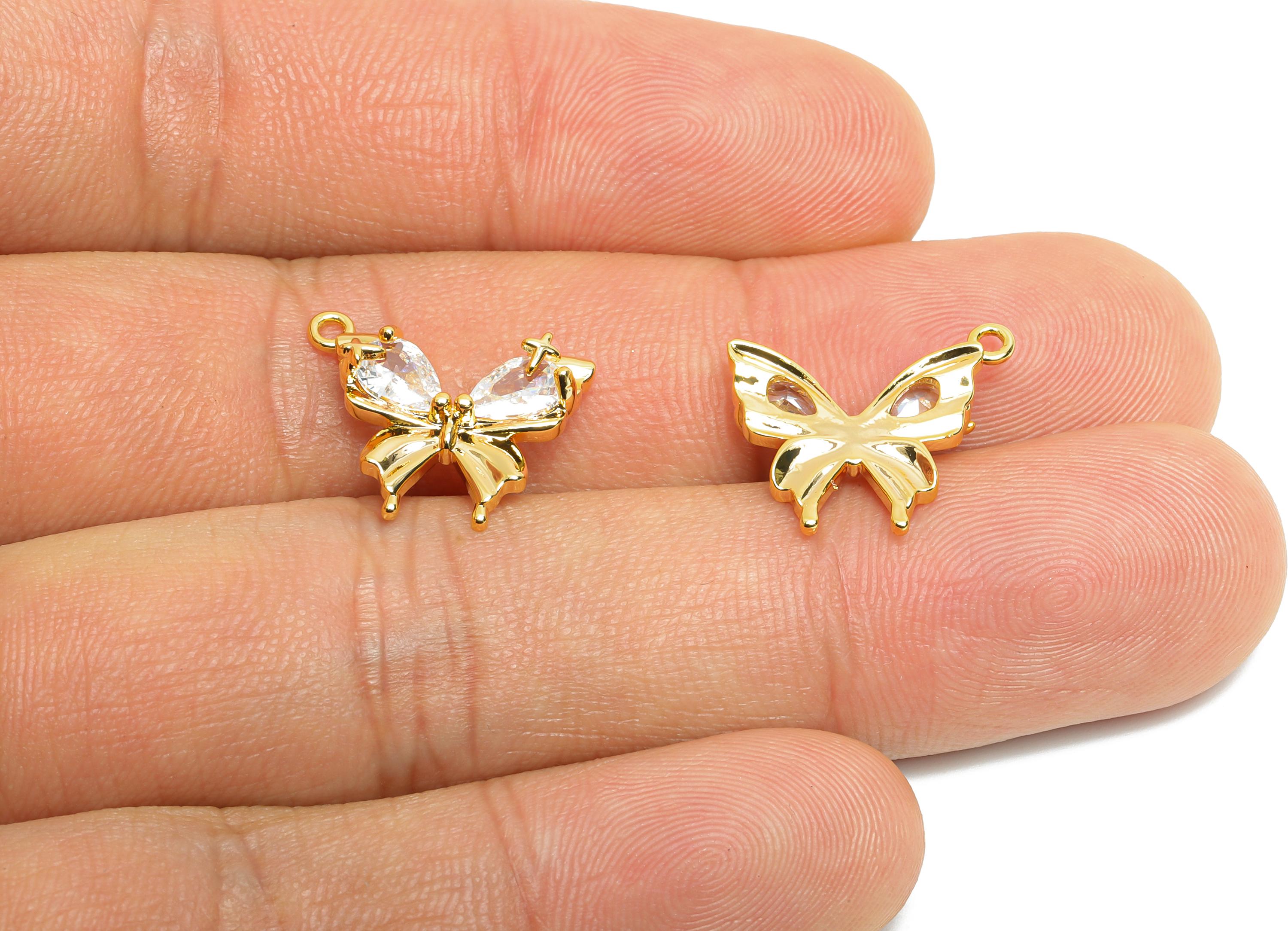 Brass Butterfly Pendant - Brass Dainty Teardrop Zircon Pendant - Lightweight Butterfly Charm - 18K Real Gold Plating - 16x13x3mm - RGP9675 - DOMEDBAZAAR