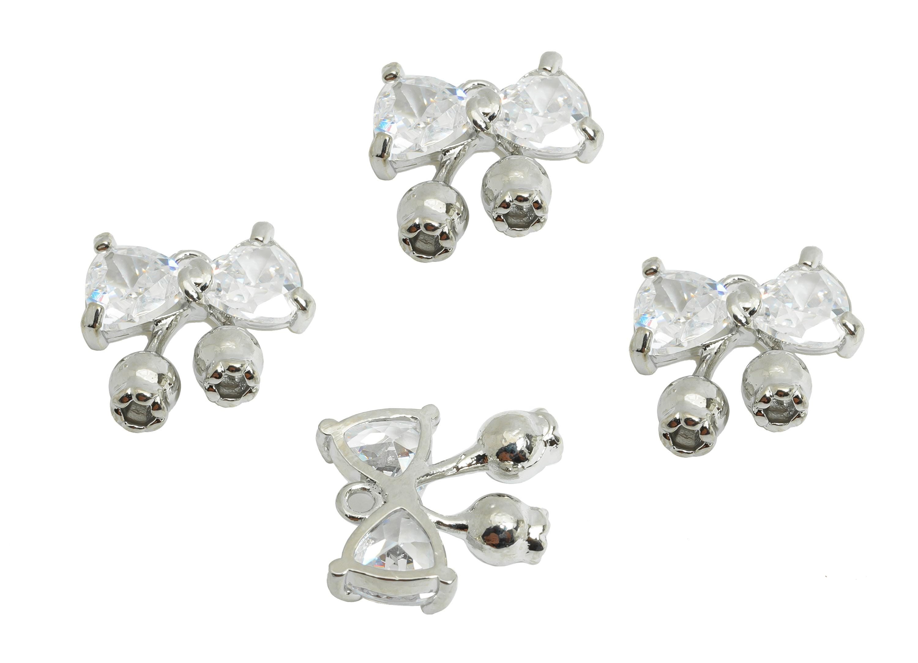 Brass Luxury Bow Pendant - Brass Dainty Butterfly Bow Zircon Pendant - Modern Floral Charm - 18K Real White Gold Plated - 14x13x4mm-RGP9678S - DOMEDBAZAAR