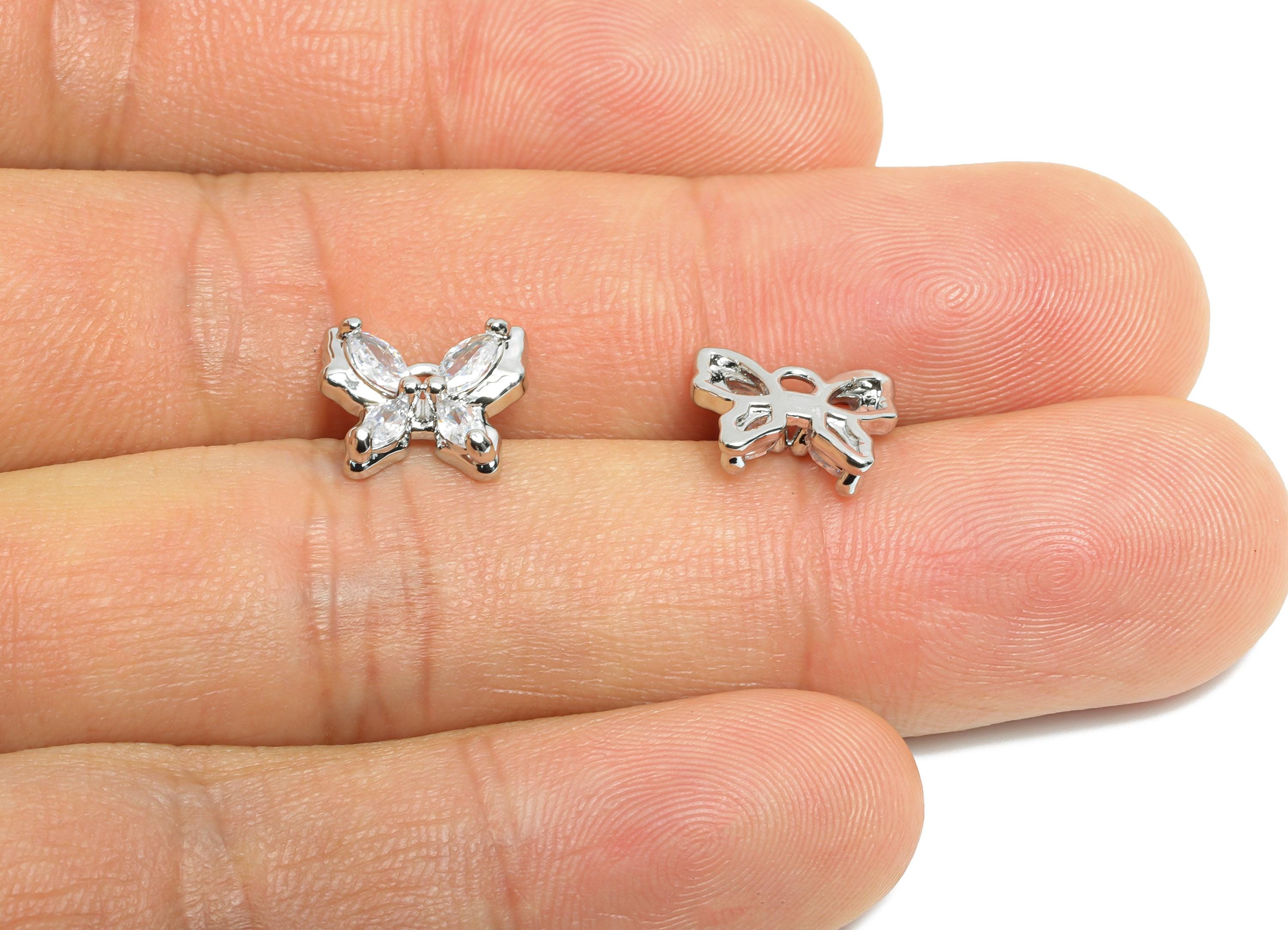 Brass Butterfly Pendant - Brass Dainty Marquise Zircon Pendant - Trendy Butterfly Charm - 18K Real White Gold Plating - 11x9x3mm - RGP9676S - DOMEDBAZAAR