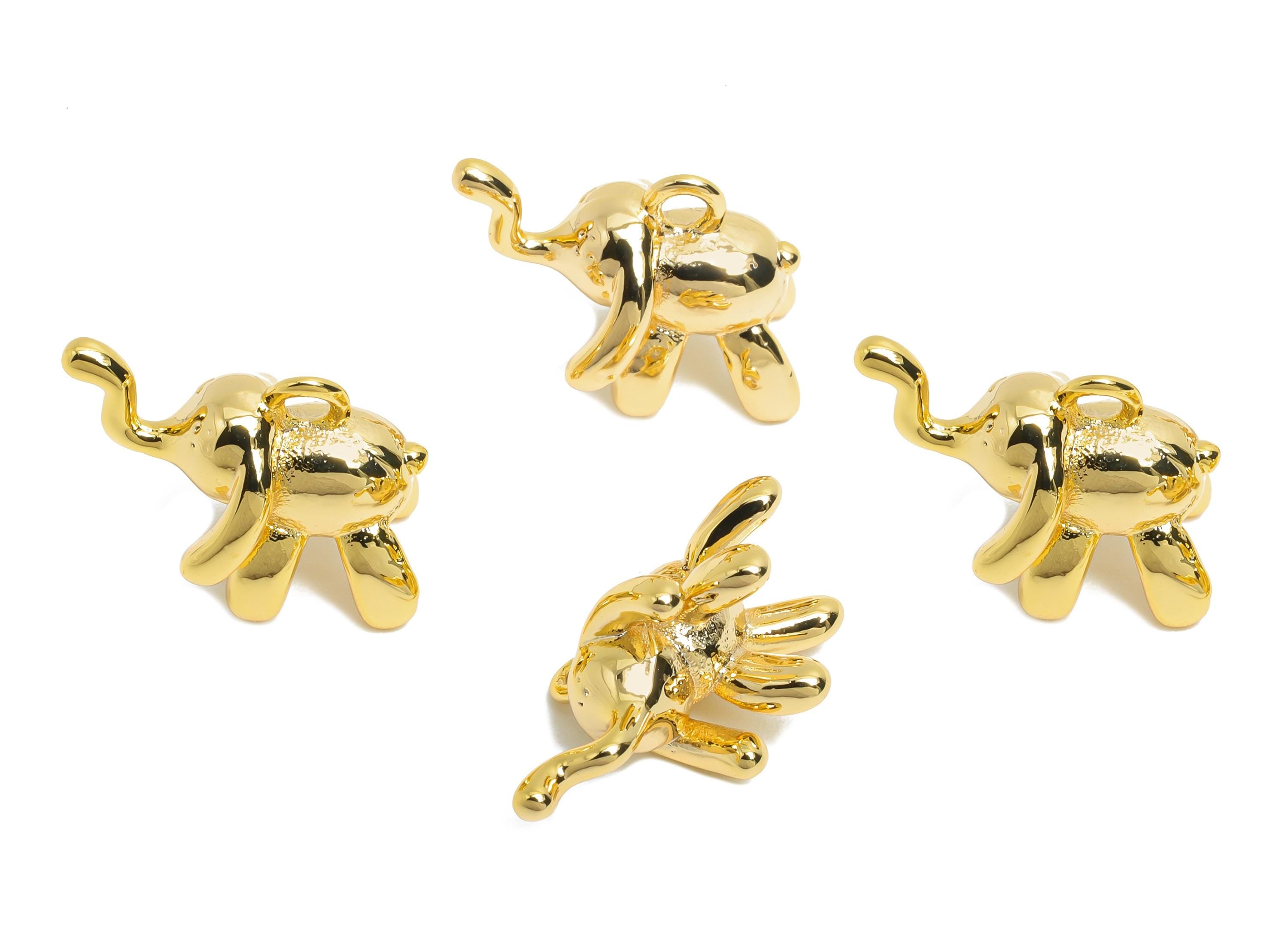 Gold Elephant Charm - Brass Cute Elephant Earring Charm - Lucky Figure Jewelry - Nature Pendant - 18K Real Gold Plating - 16x13x10mm-RGP9669 - DOMEDBAZAAR