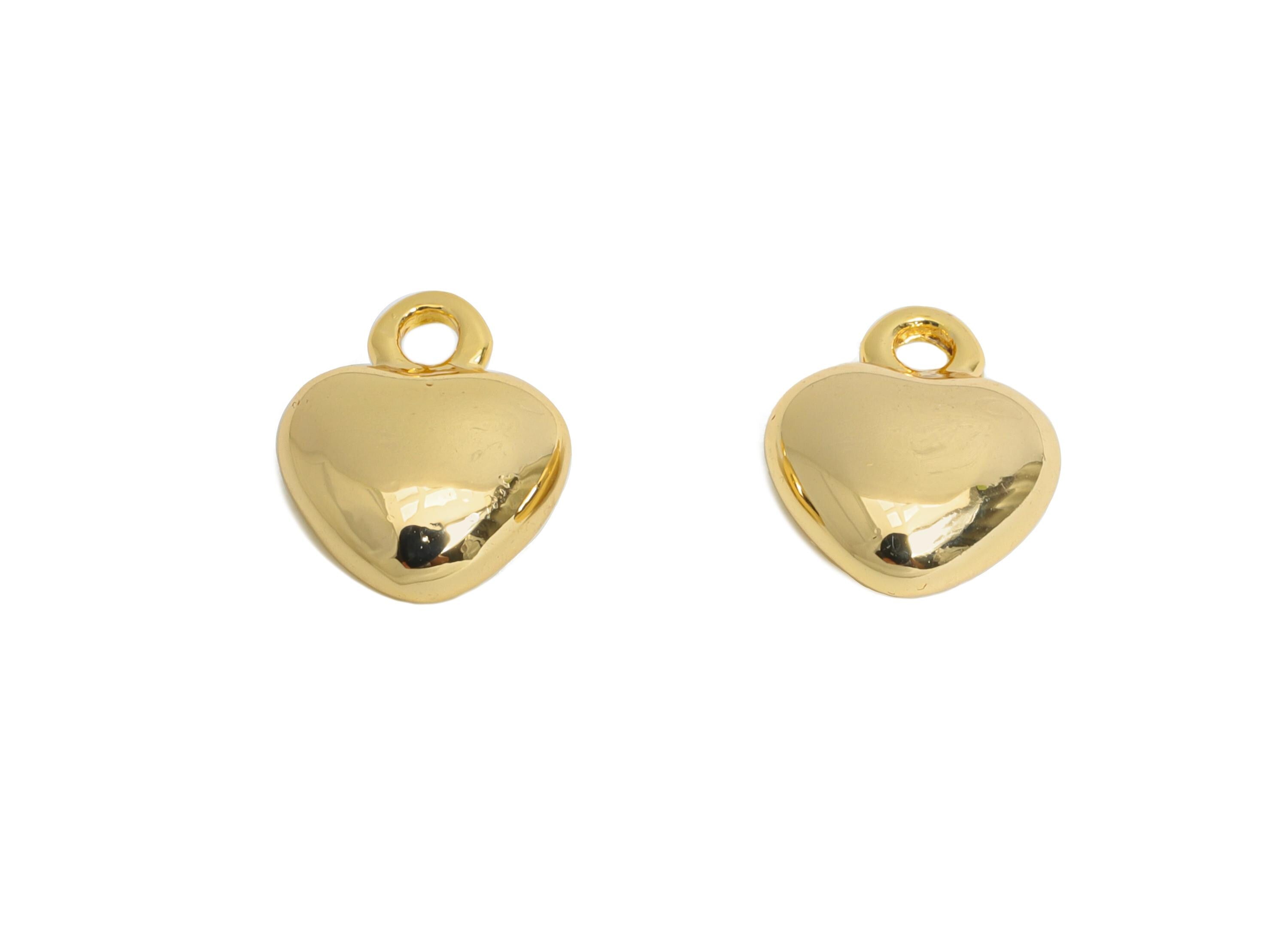 Brass Heart Charm - Brass Mini Shiny Heart Earring Charm - Symbol of Love Jewelry - Chic Love - 18K Real Gold Plating - 10x7.9x3mm - RGP9664 - DOMEDBAZAAR