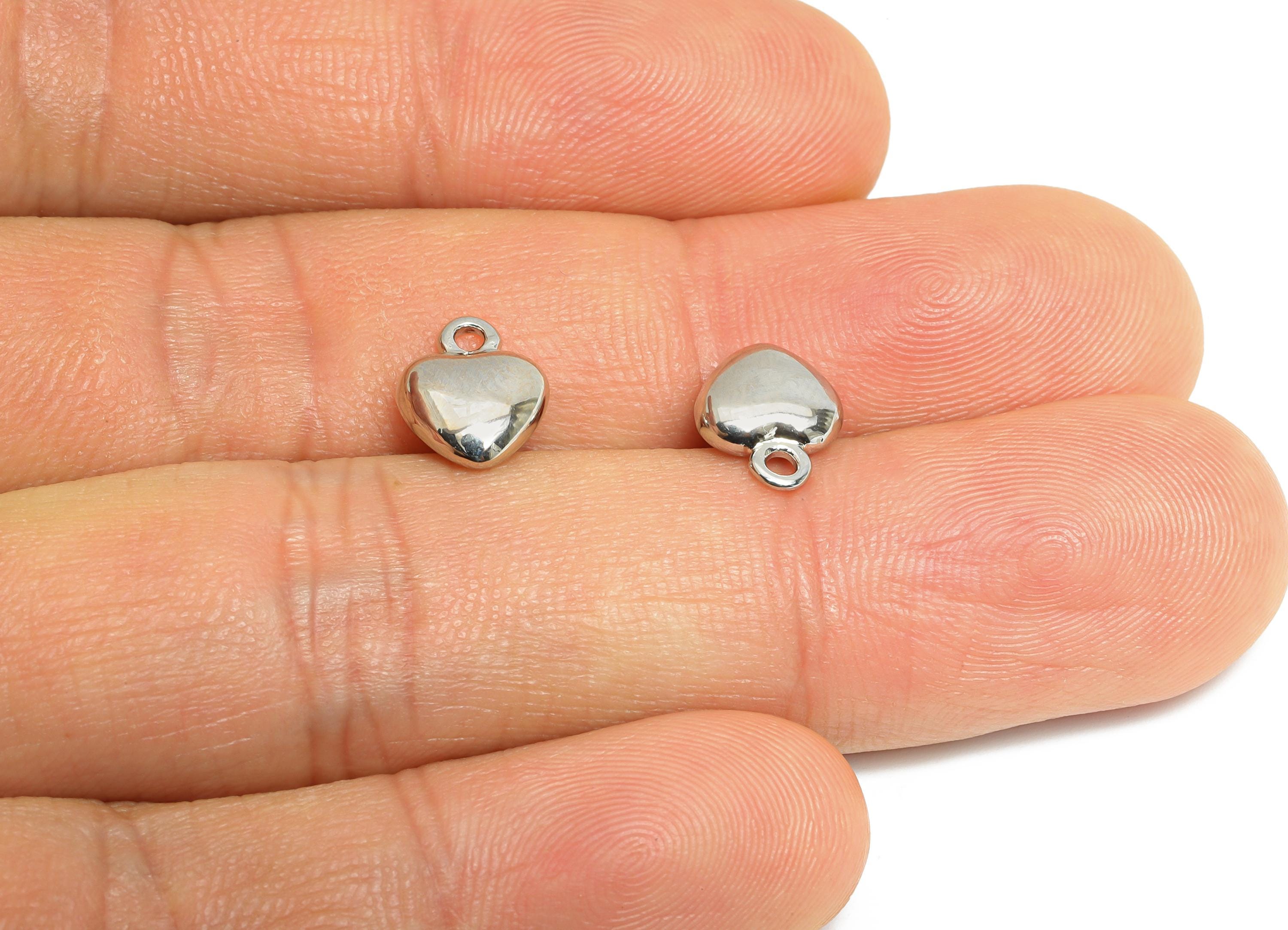 Brass Heart Charm - Brass Mini Heart Earring Charm - Symbol of Love Jewelry - Chic Love - 18K Real White Gold Plated - 10x7.9x3mm - RGP9664S - DOMEDBAZAAR