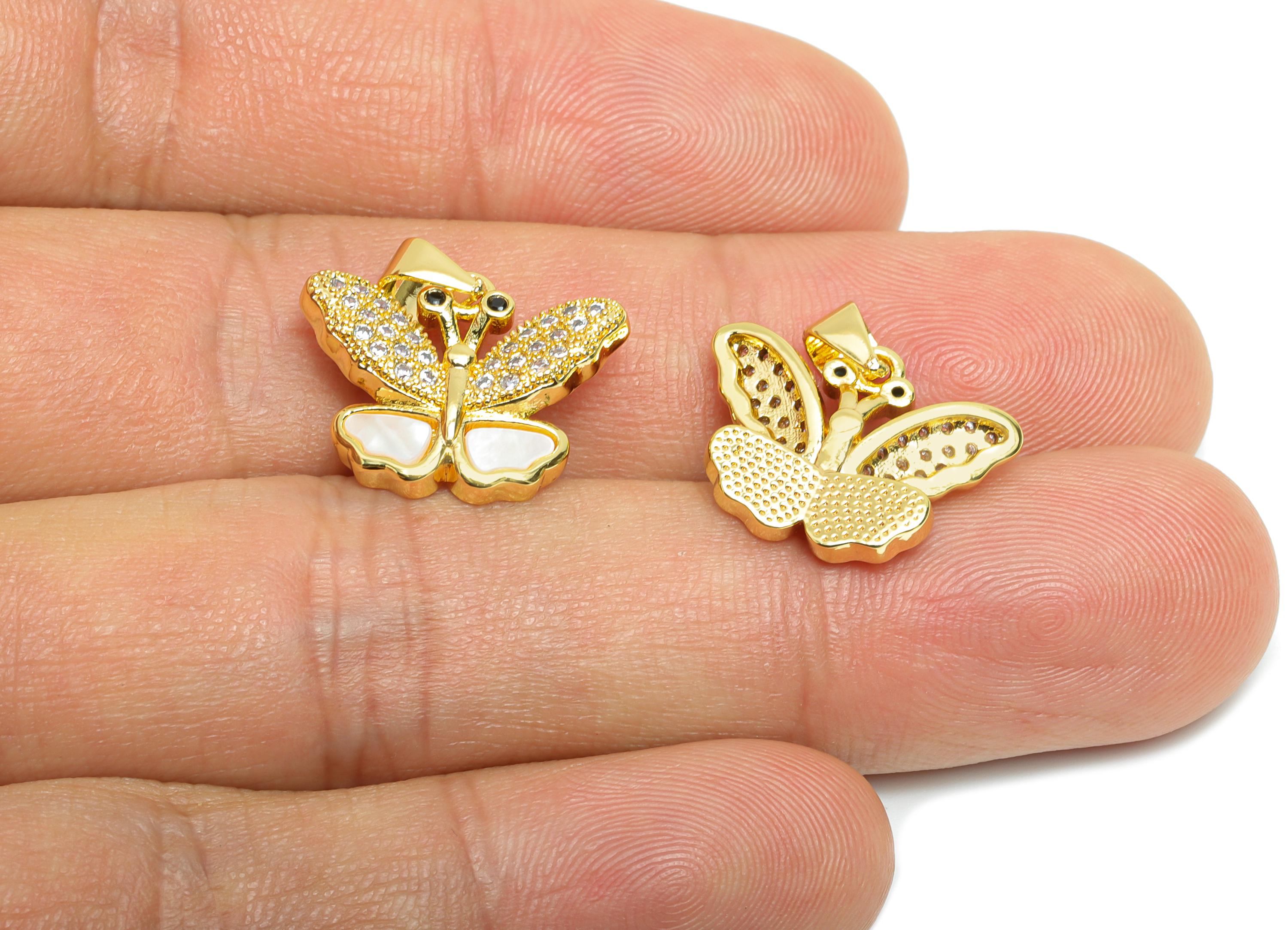 Brass CZ Butterfly Pendant - Gold Seashell Pendant for Necklace - Sparkling Butterfly Jewelry - 18K Gold-Plated - 18.14x18.17x3.5mm -RGP9620 - DOMEDBAZAAR