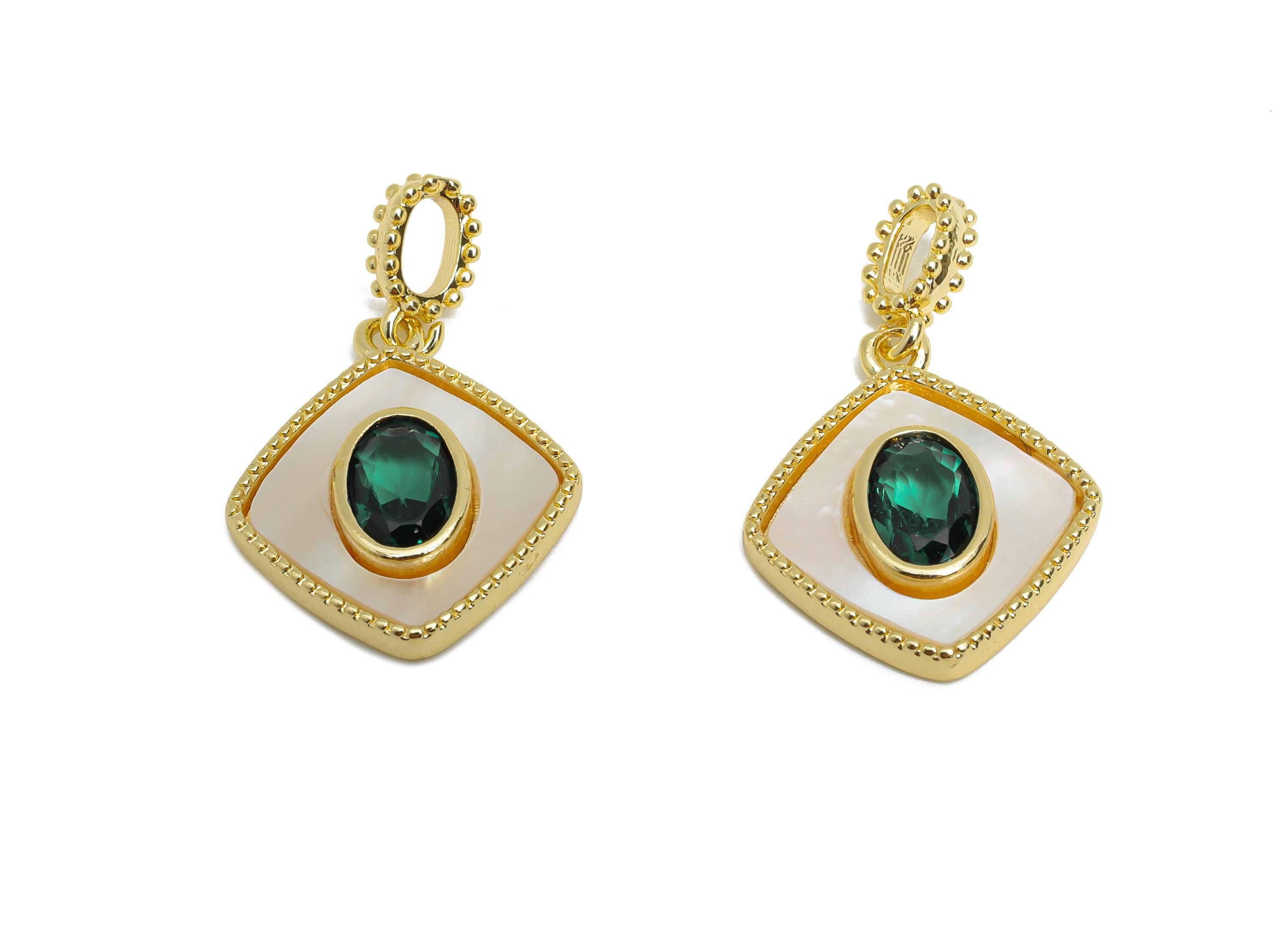 Brass CZ Diamond Pendant - Gold Seashell Hanging Pendant for Necklace - Refined Jewelry - 18K Real Gold-Plated Brass - 24x15x3.08mm -RGP9537 - DOMEDBAZAAR