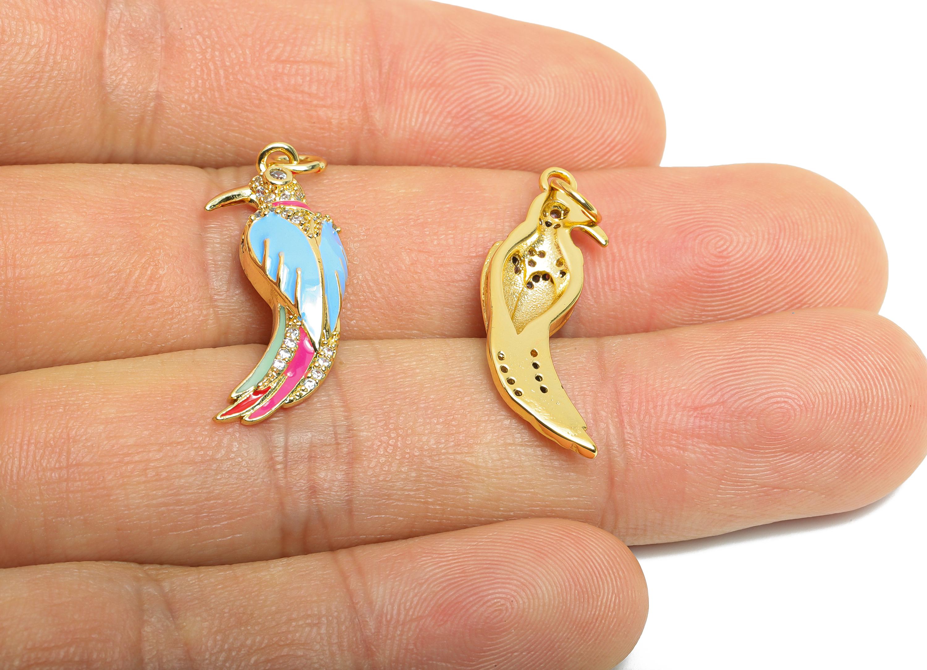 Colorful Bird Pendant - Brass Zircon Animal Jewelry - Nature Jewelry - Colorful Enamel Necklace - 18K Real Gold Plated - 27x9x4mm - RGP9699 - DOMEDBAZAAR