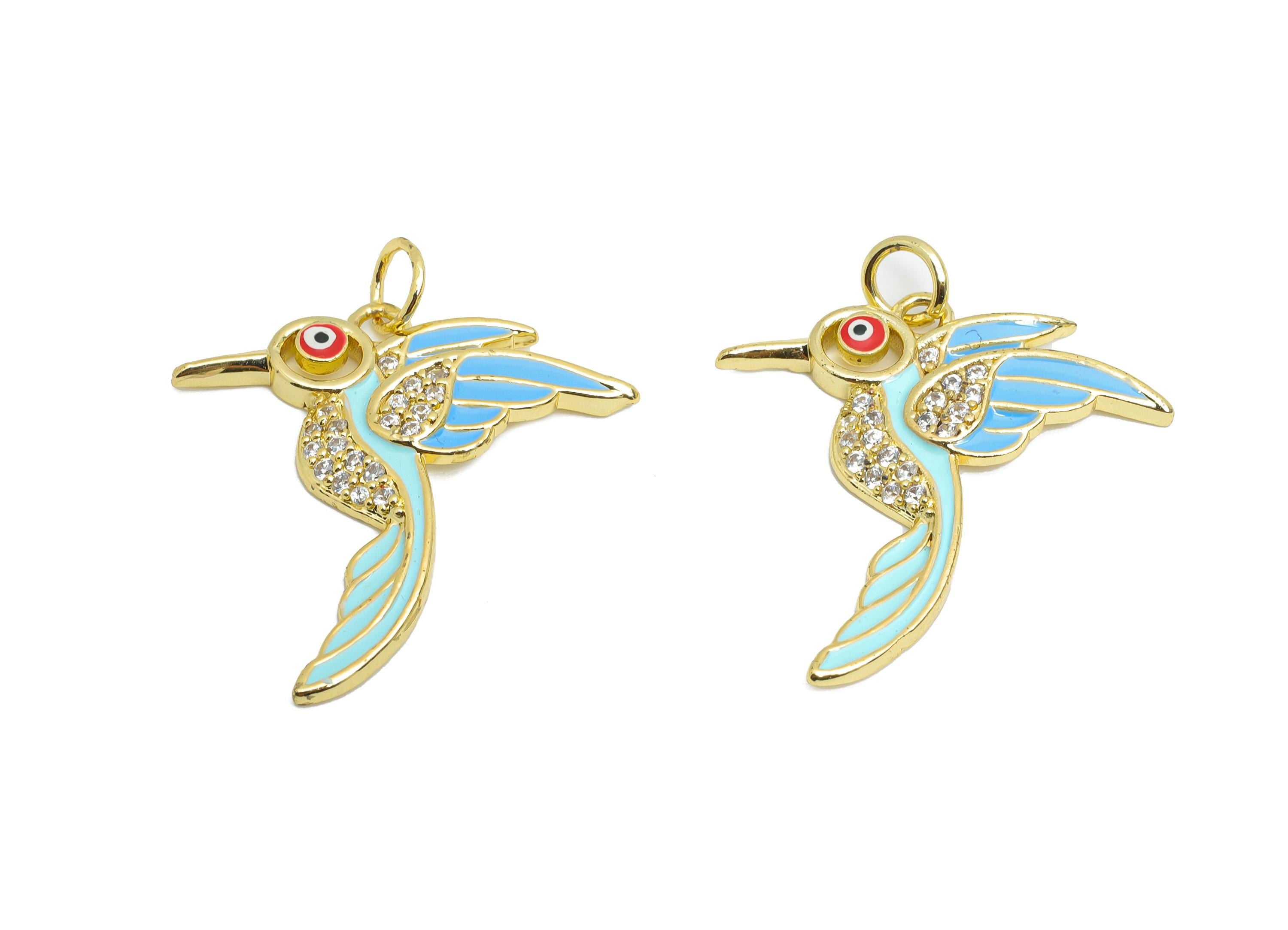Colorful Bird Pendant - Brass Zircon Animal Jewelry - Cute Bird Jewelry - Modern Enamel Necklace - 18K Real Gold Plated - 25x24x2mm -RGP9697 - DOMEDBAZAAR