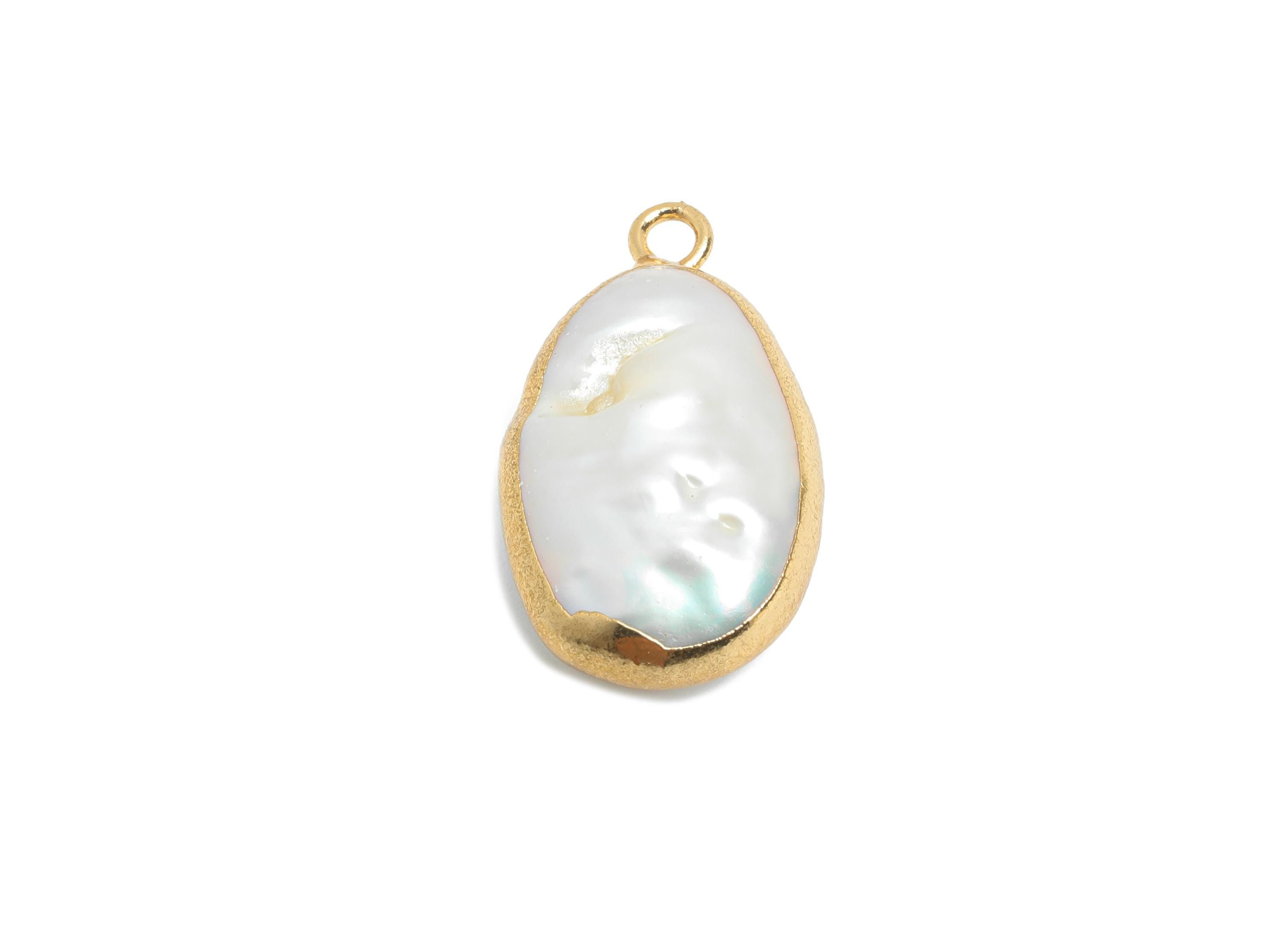 Drop Baroque Pearl Charms - Natural Freshwater Pearl Pendant - Irregular Pearl Handmade Jewelry - KC Gold Plating - 20.3x11x5.5mm - RGP9569 - DOMEDBAZAAR