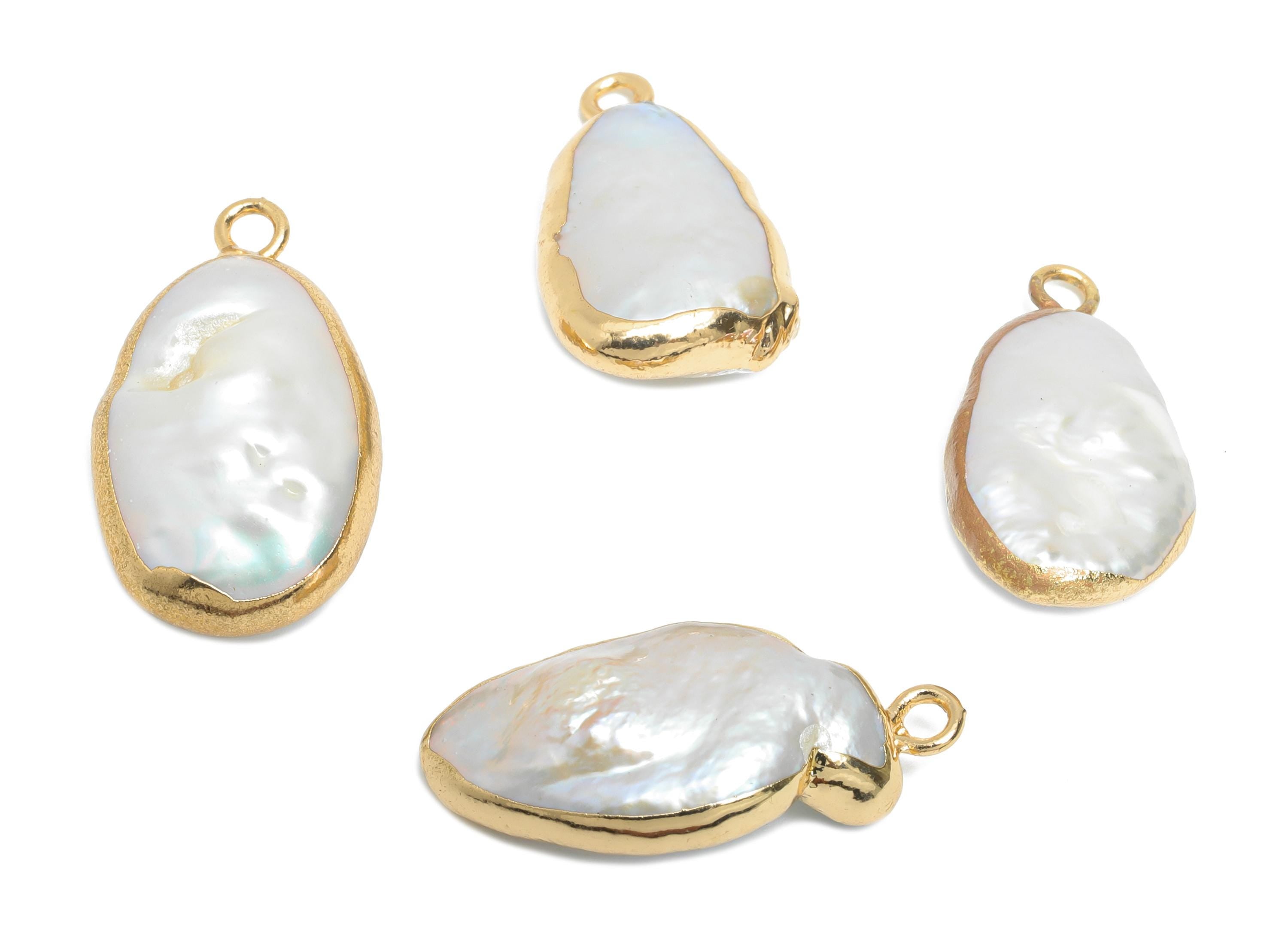 Drop Baroque Pearl Charms - Natural Freshwater Pearl Pendant - Irregular Pearl Handmade Jewelry - KC Gold Plating - 20.3x11x5.5mm - RGP9569 - DOMEDBAZAAR