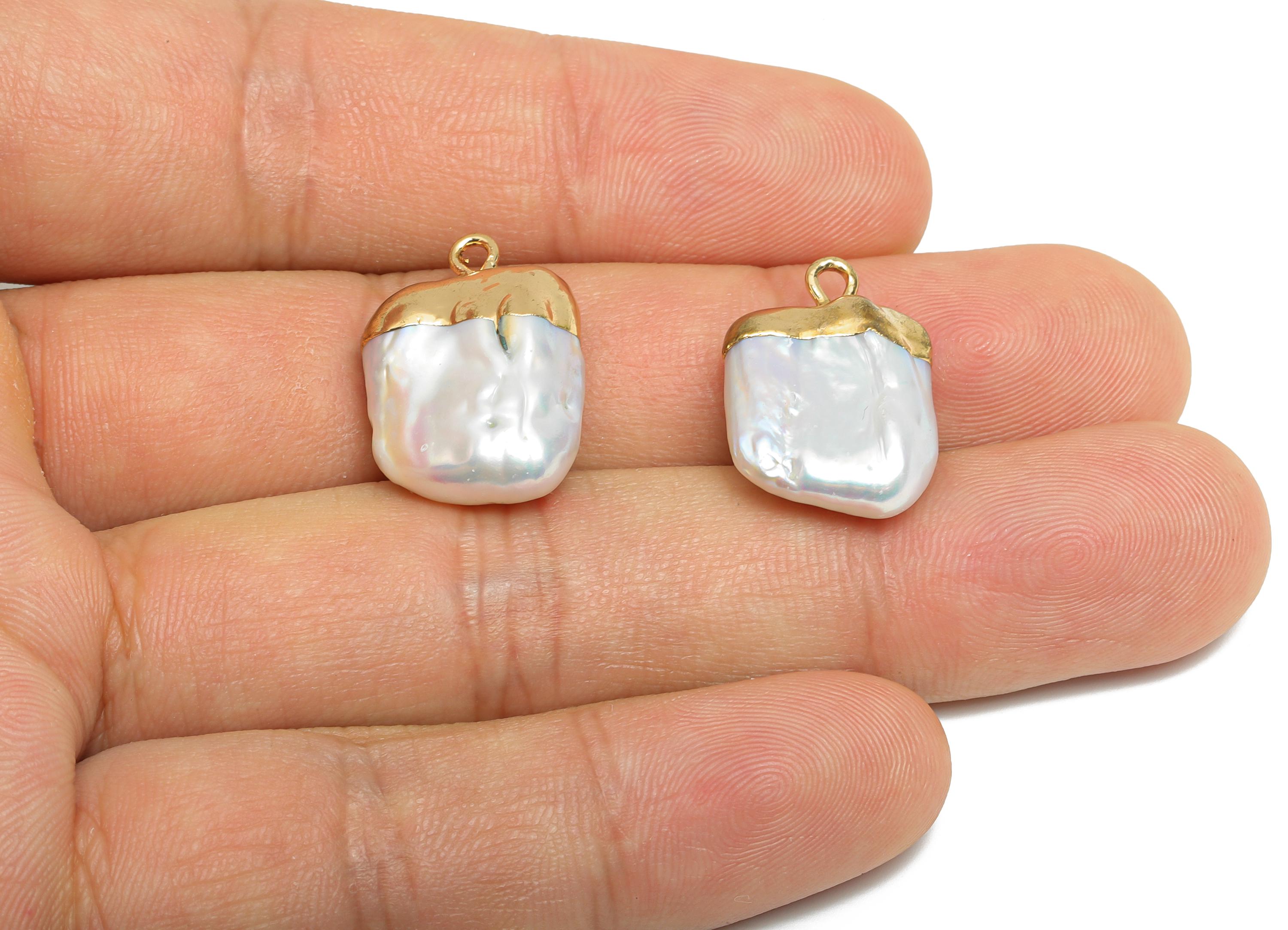 Square Baroque Pearl Charm - Natural Freshwater Pearl Pendant - Irregular Pearl Handmade Jewelry -KC Gold Plated - 23.6x14.4x6.22mm -RGP9573 - DOMEDBAZAAR