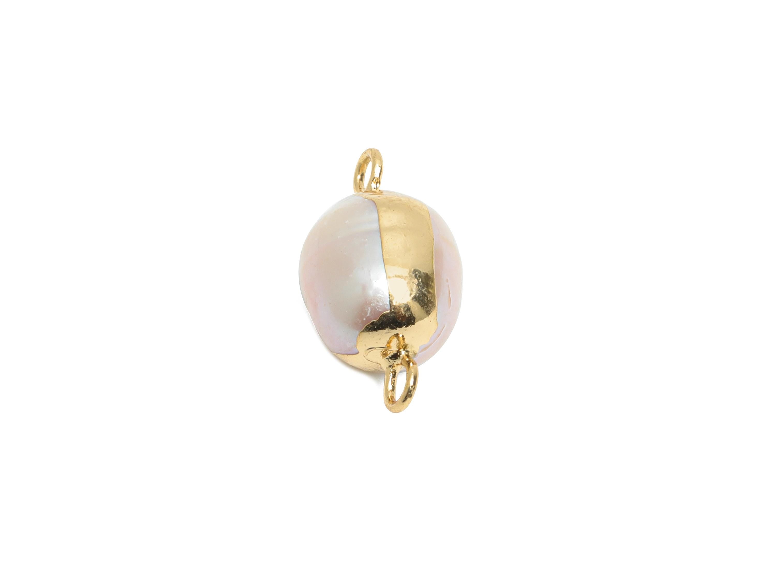 Round Pearl Bracelet Connector - Natural Mop Pearl Charm - Irregular Pearl Handmade Jewelry -KC Gold Tone Plated -17.45x8.62x8.13mm -RGP9577 - DOMEDBAZAAR