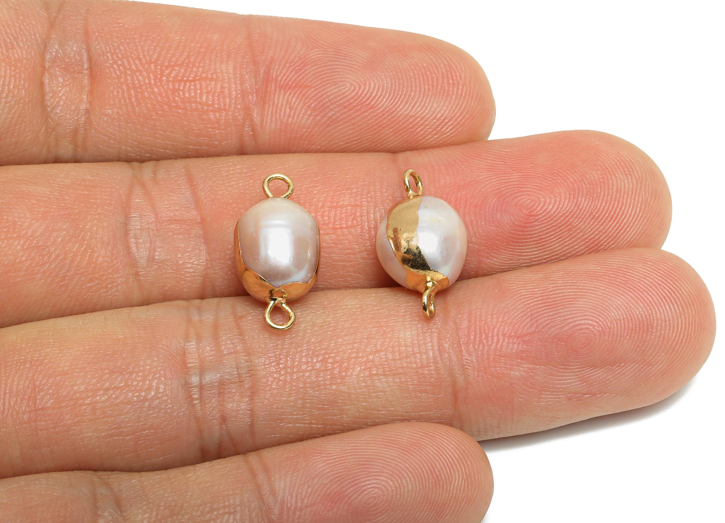 Round Pearl Bracelet Connector - Natural Mop Pearl Charm - Irregular Pearl Handmade Jewelry -KC Gold Tone Plated -17.45x8.62x8.13mm -RGP9577 - DOMEDBAZAAR