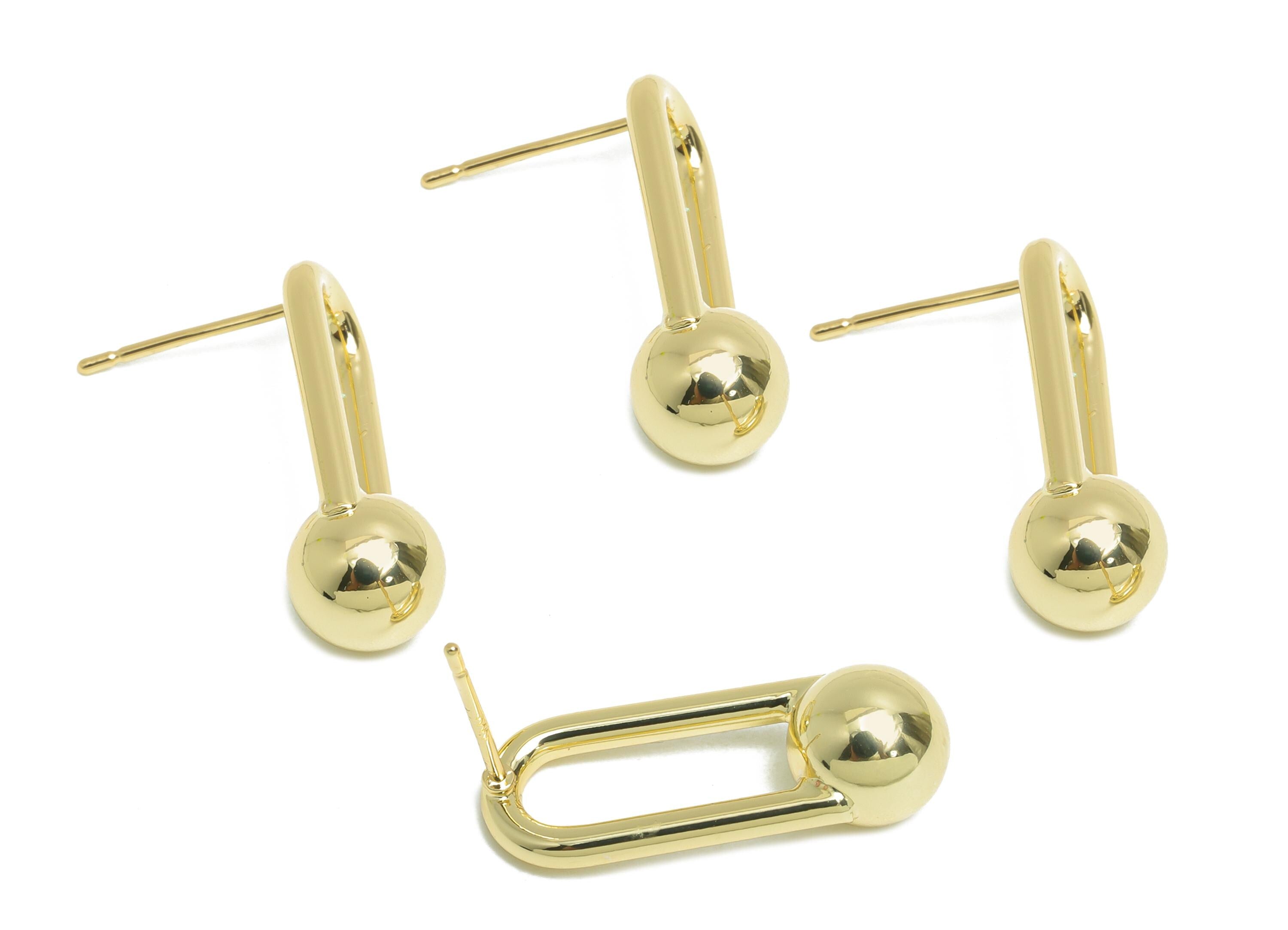 Brass Ball Earring Stud - Gold Oval Rectangle Ball Earring - Minimalist Dangle Ball Earring Post- 14K Real Gold Plated -23x9x8mm -RGP9442-14 - DOMEDBAZAAR