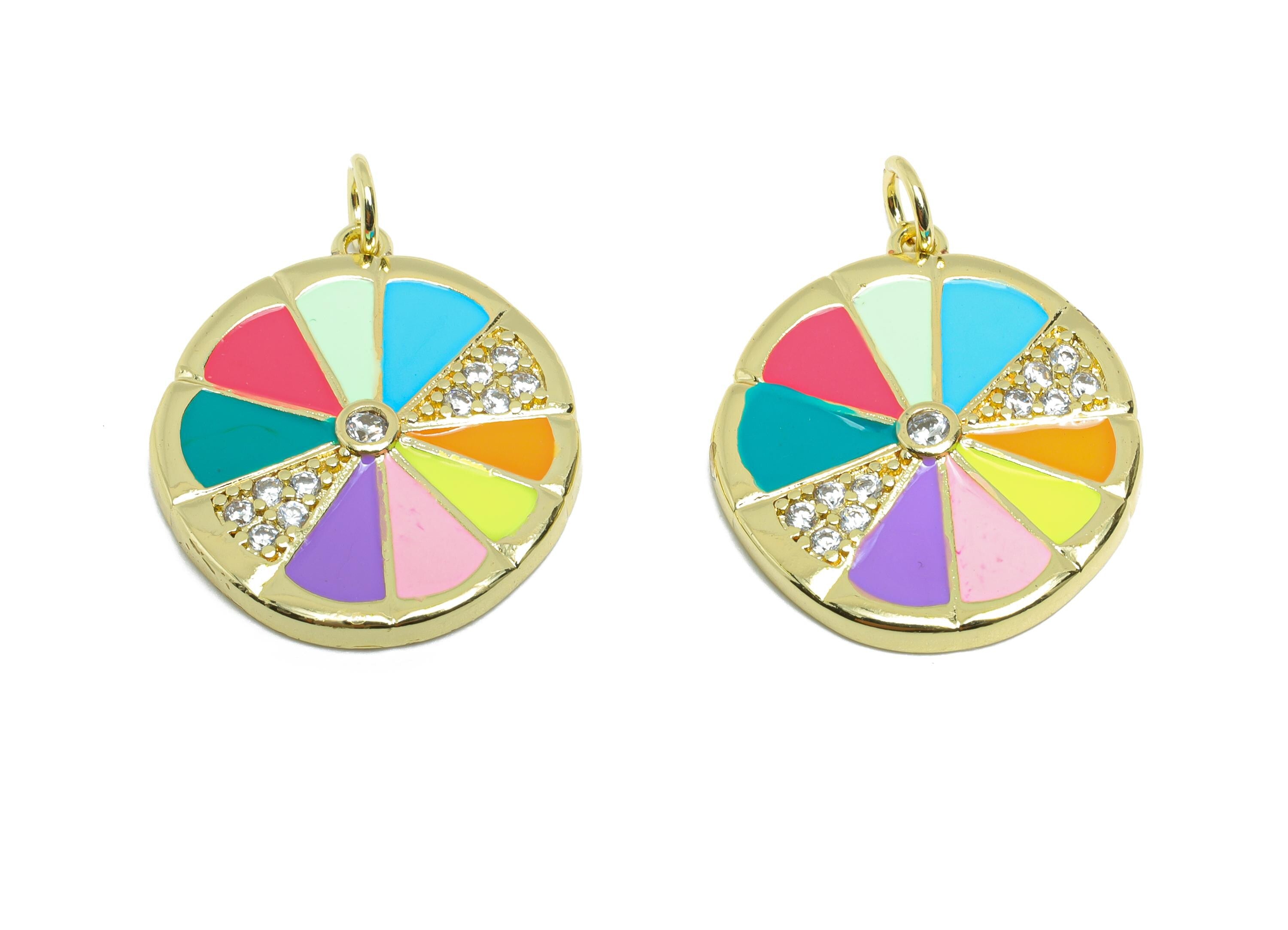 Brass Lemon Pendant - Brass Zircon Colorful Jewelry - Modern Rainbow Brass Pendant - 18K Real Gold Plating - 22x20x2.68mm - RGP9718 - DOMEDBAZAAR