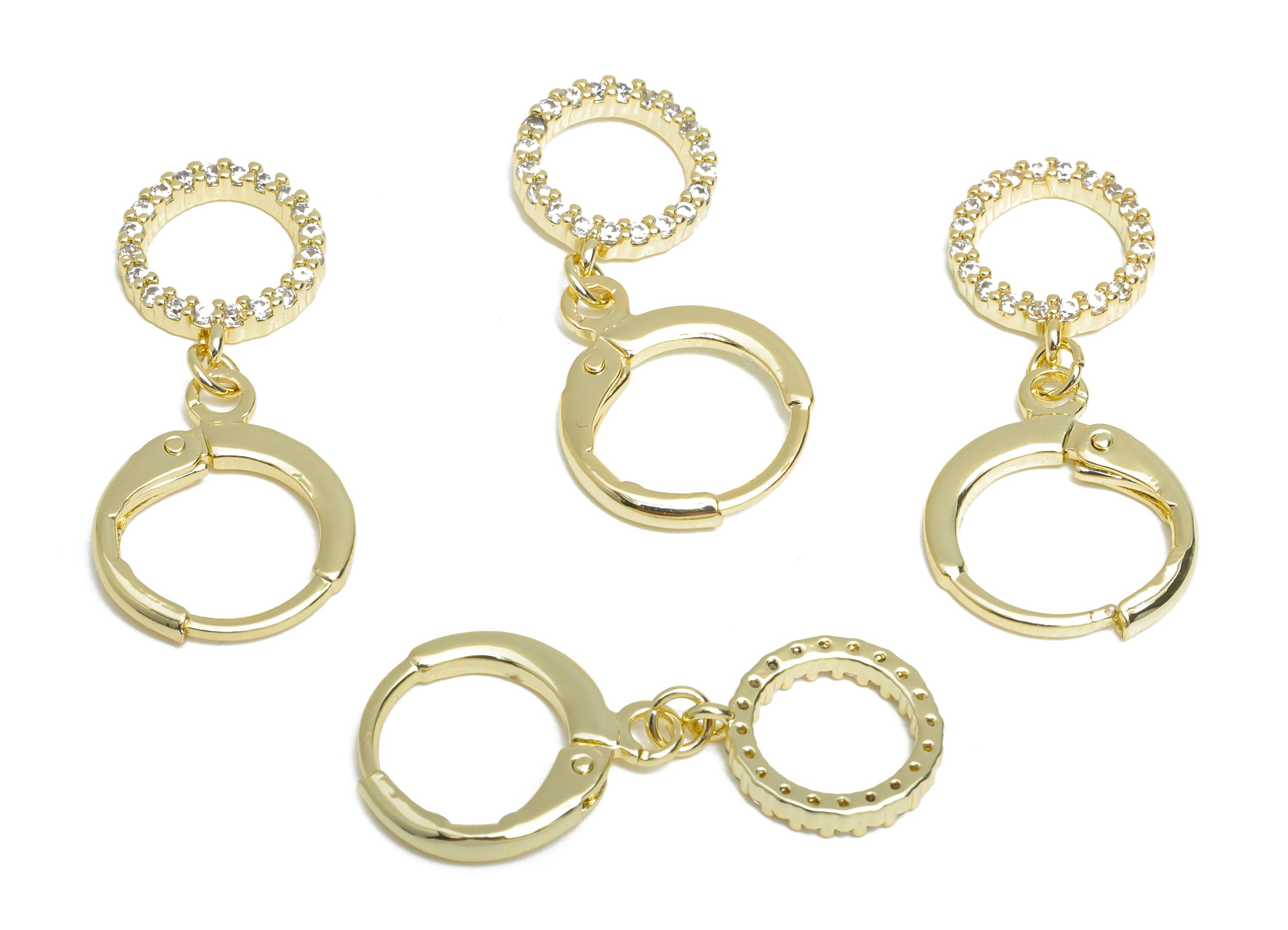 Gold Hoop Lever back Earring - Brass Dangle Huggie Hoop Clasp - Cubic Zircon Earring - 14K Real Gold Plated - 26.32x11.48x1.61mm -RGP9562-14 - DOMEDBAZAAR