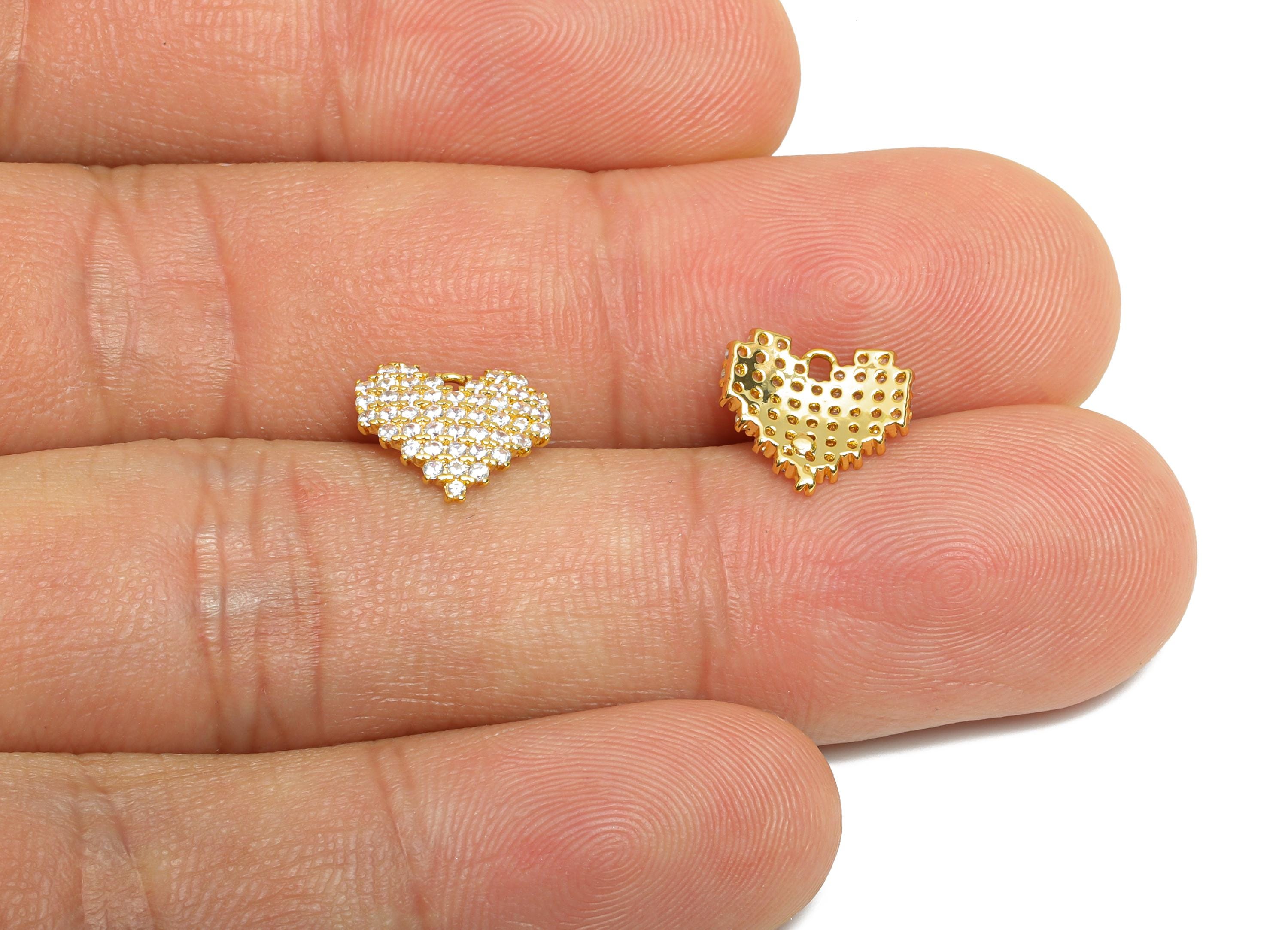 Brass CZ Heart Earring Charm - Gold Mini Heart Pendant for Bracelet - Sparkling CZ Jewelry - 18K Real Gold-Plated -2x9.4x2.1x0.48mm -RGP9544 - DOMEDBAZAAR
