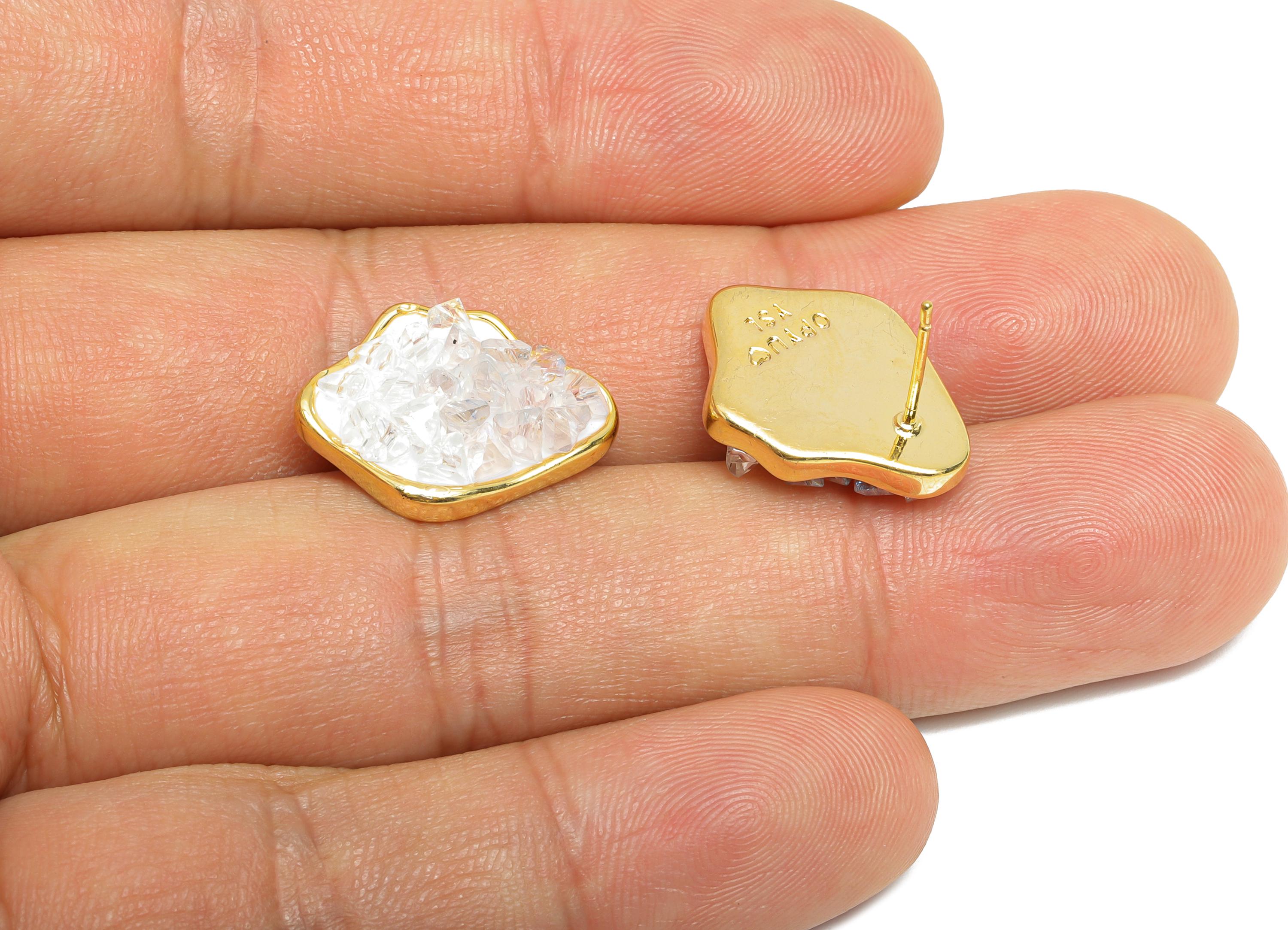 Sparkling Resin Gold Stud - Brass Dainty Irregular Earring - Modern Geometry Earring Post -18K Real Gold Plated -19.09x14.75x0.7mm -RGP9586 - DOMEDBAZAAR