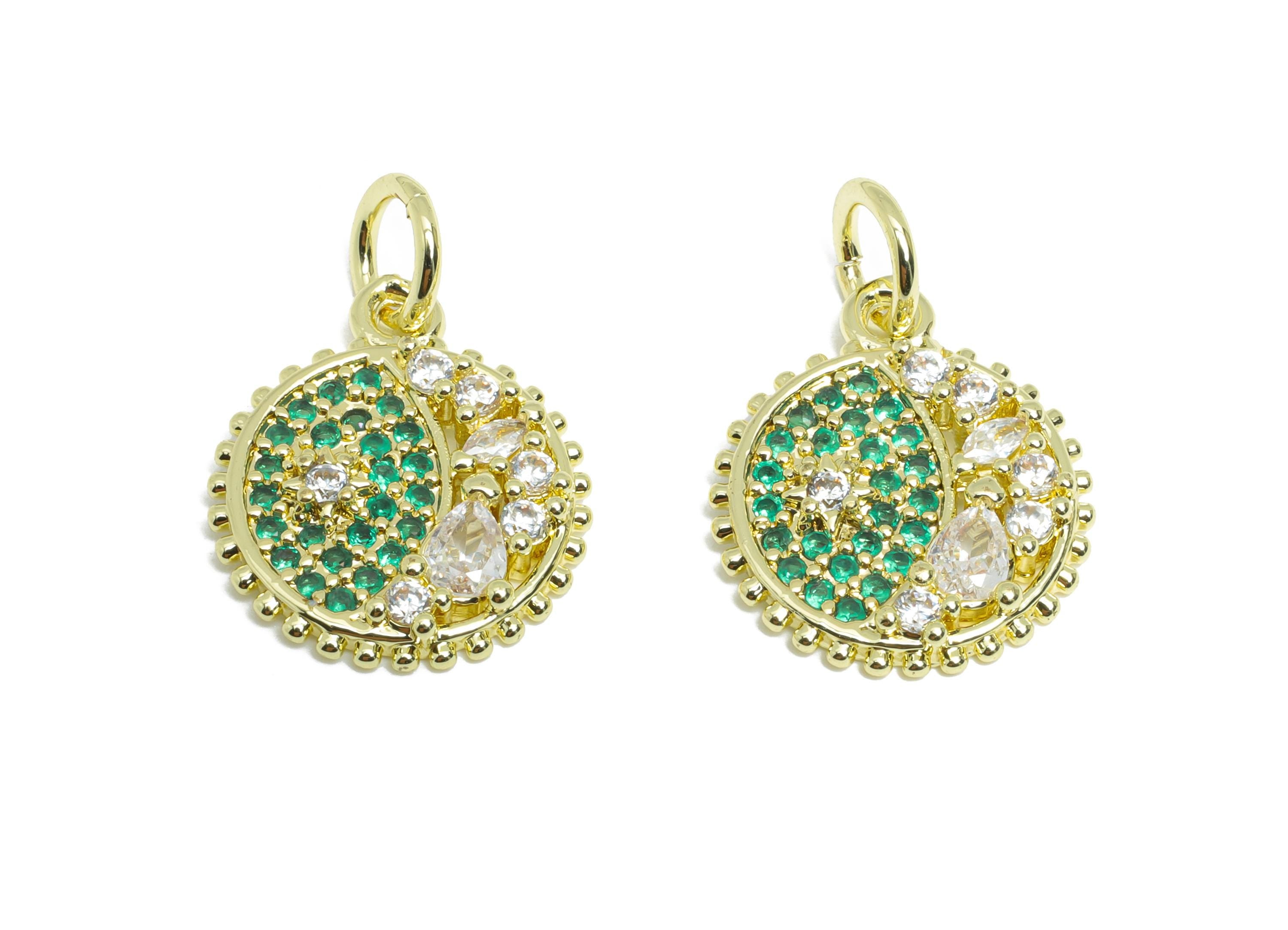 Brass CZ Crescent Earring Charm - Gold Star Cubic Zircon Charm - Space Geometry Gold Jewelry - 18K Real Gold Plated - 16.6x14x2mm - RGP9717 - DOMEDBAZAAR