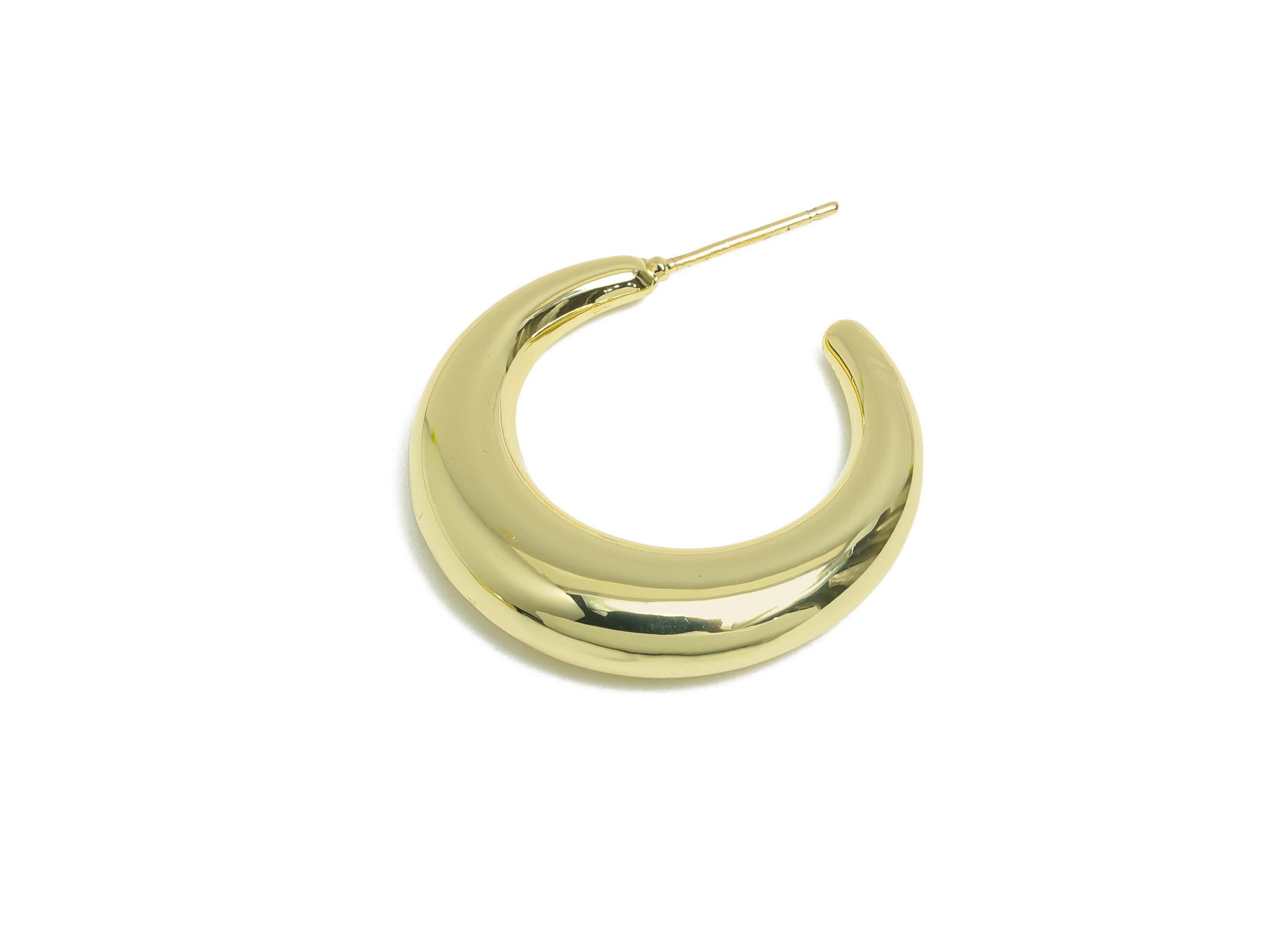 Brass Crescent Earring Stud - Gold Half-Moon Earrings - Minimalist Open C Hoop Earring Post- 14K Real Gold-Plated - 30x28x6.6mm - RGP9502-14 - DOMEDBAZAAR