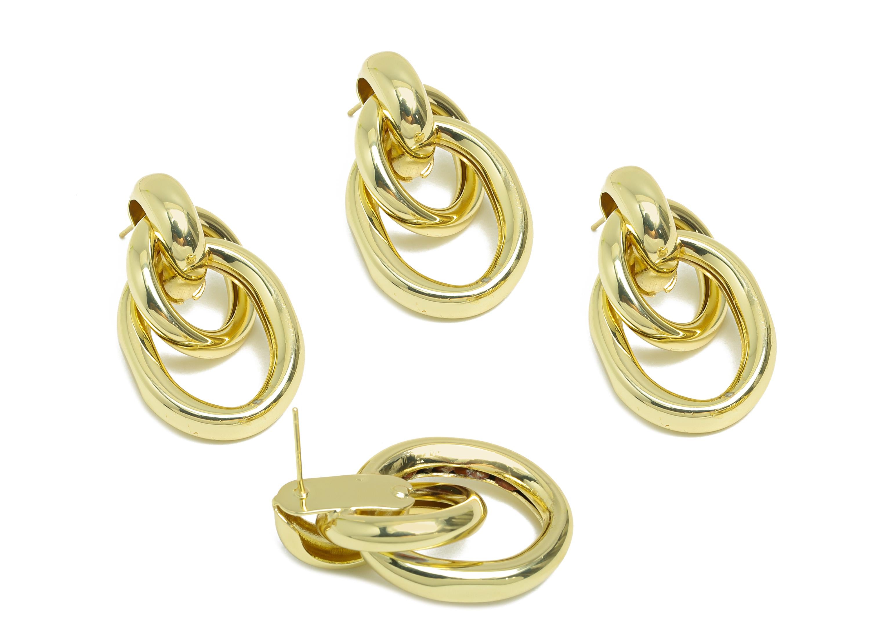 Brass Dangle Earring Stud - Gold Interlock Chain Earring Post - Statement Dangle Earring Post -14K Real Gold-Plated - 35x21x11mm -RGP9448-14 - DOMEDBAZAAR