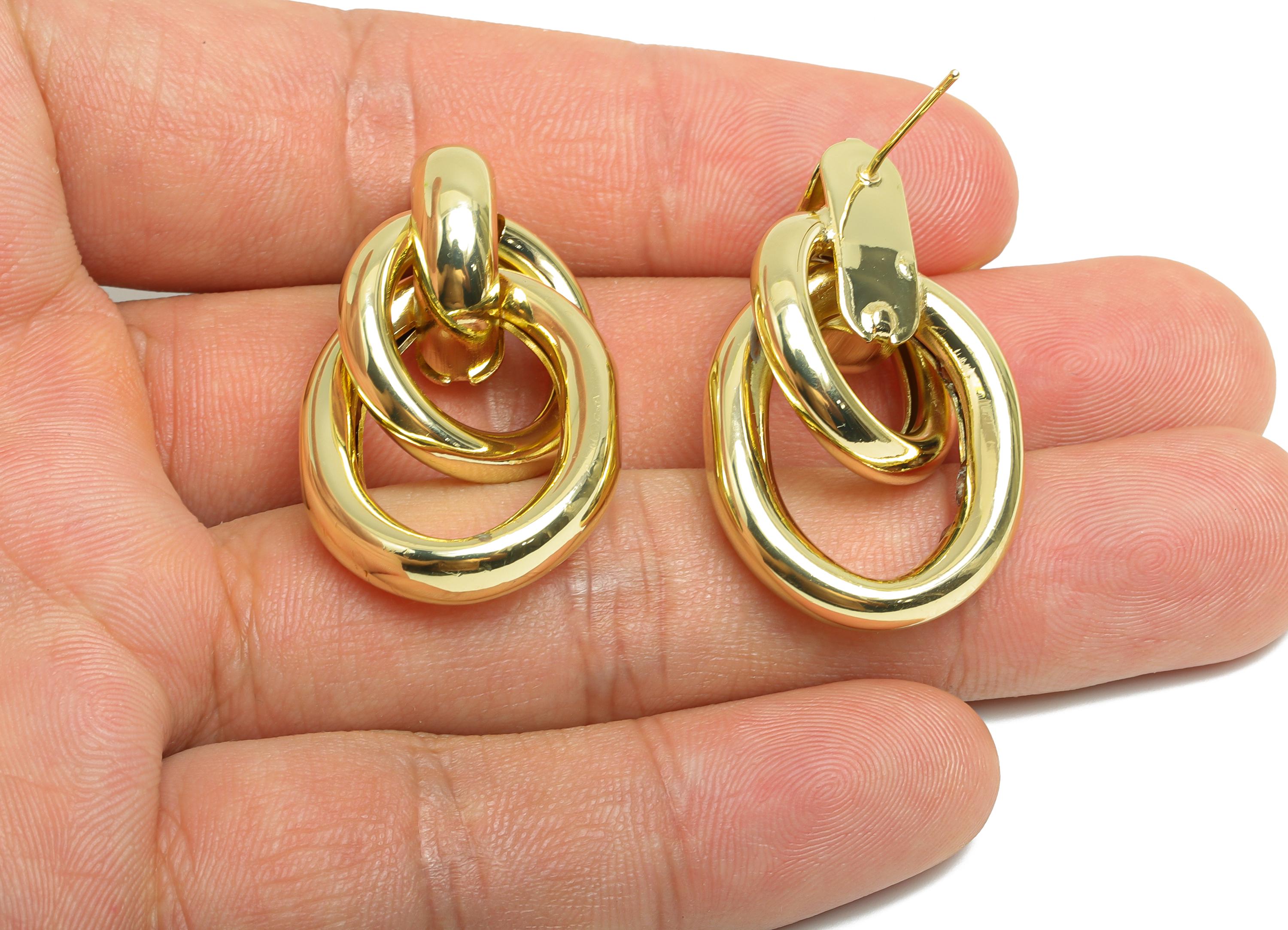 Brass Dangle Earring Stud - Gold Interlock Chain Earring Post - Statement Dangle Earring Post -14K Real Gold-Plated - 35x21x11mm -RGP9448-14 - DOMEDBAZAAR