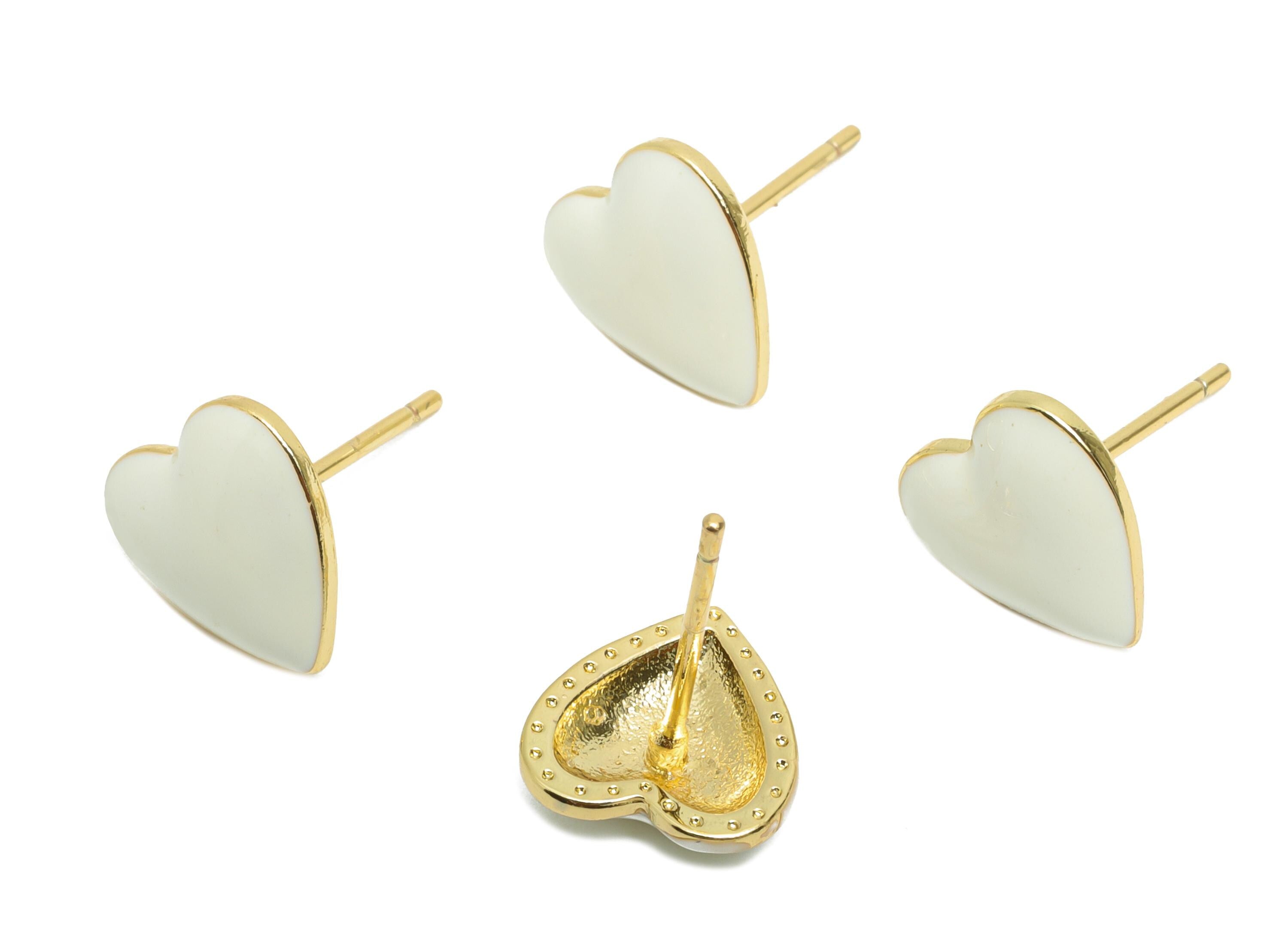 Brass Enamel Heart Stud - White Enamel Chic Colorful Earrings Stud - Minimalism Jewelry - 18K Real Gold Plating - 9.88x9.74x0.79mm - RGP9819 - DOMEDBAZAAR