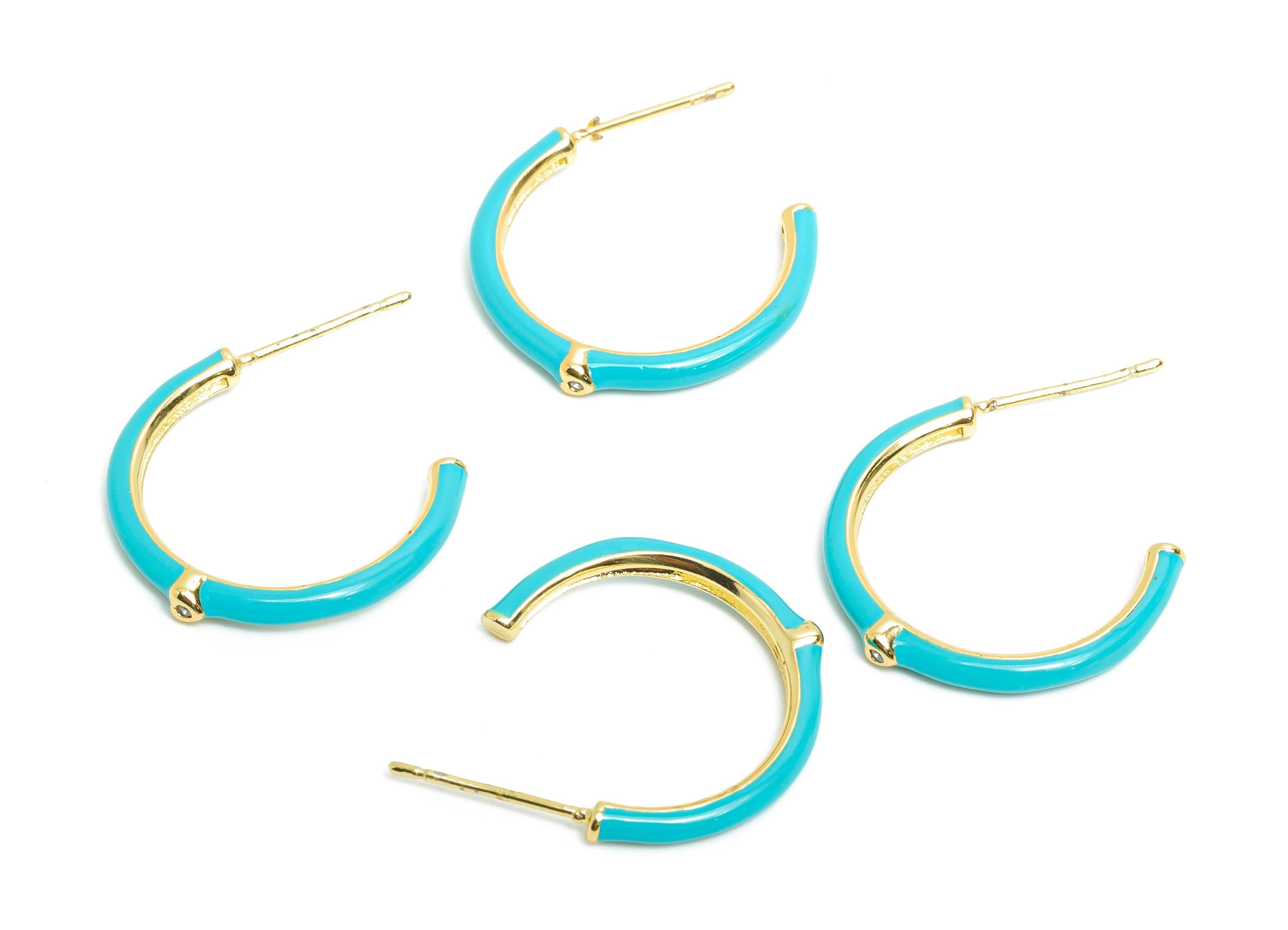 Brass Open C Hoop Stud - Chic Enamel CZ Hoop Stud Earring - Gold Minimalist Earring Post - 18K Real Gold Plated -19.17x25.33x0.77mm -RGP9745 - DOMEDBAZAAR
