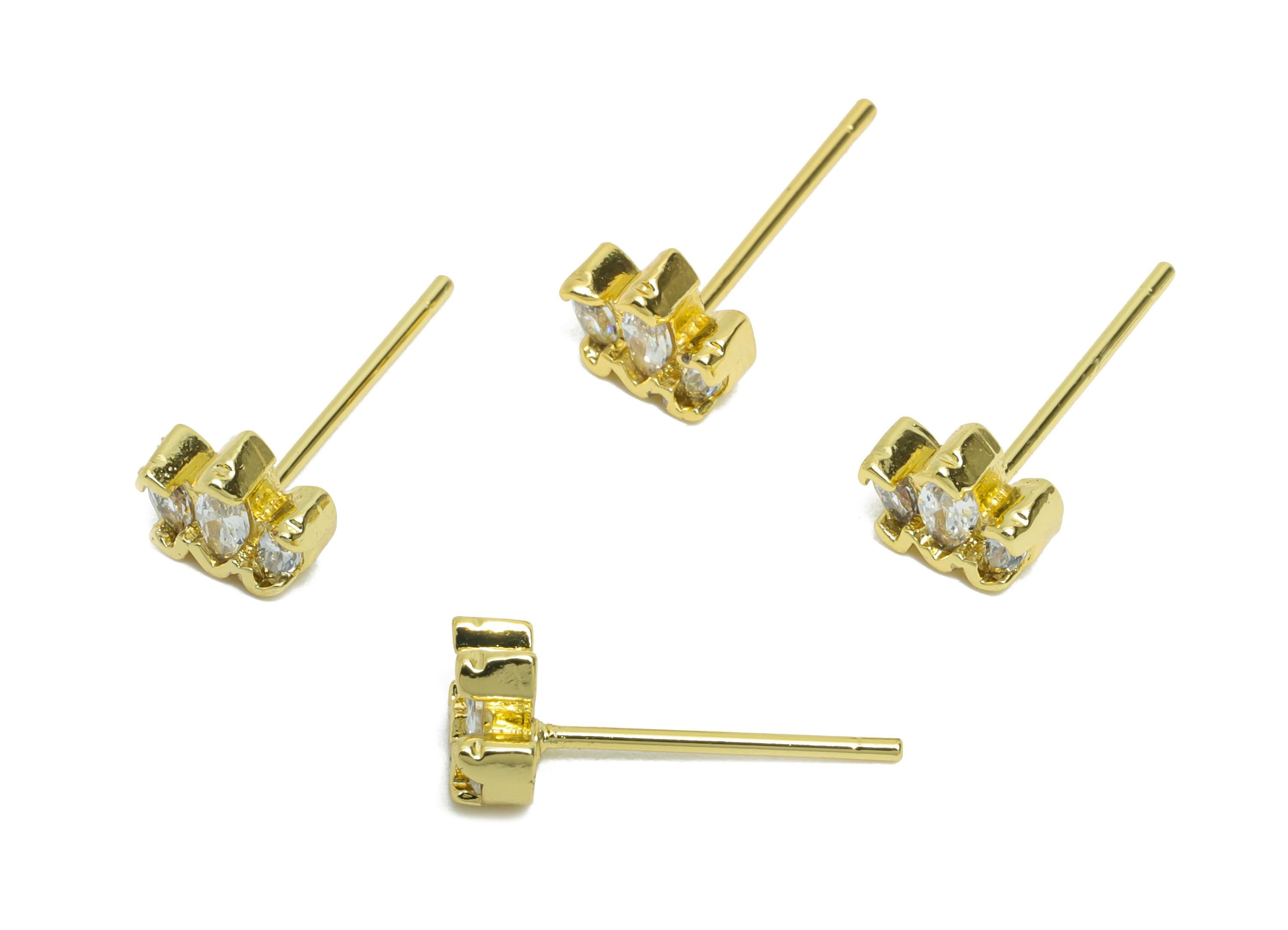 Brass CZ Crown Stud - Mini Gold Marquise Earrings Post for Girls - Minimalism Jewelry - 18K Real Gold Plating - 5.27x6.67x0.78mm - RGP9835 - DOMEDBAZAAR