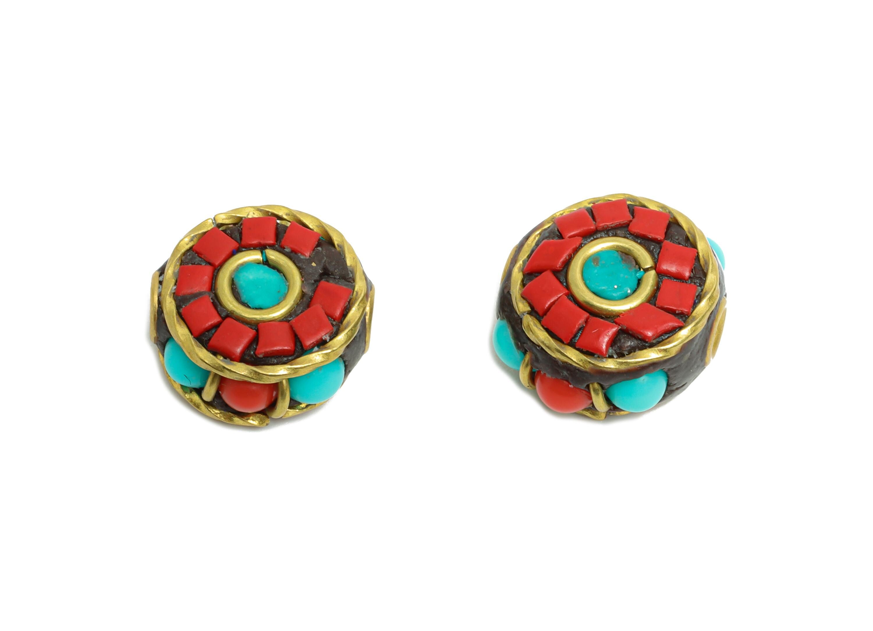 Handmade Brass Spacer Bead - Bohemian Bead Nepalese Colorful Beads For Necklace - Resin Tassel DIY Bracelet Accessories - 13x13x7mm -RGP9855 - DOMEDBAZAAR