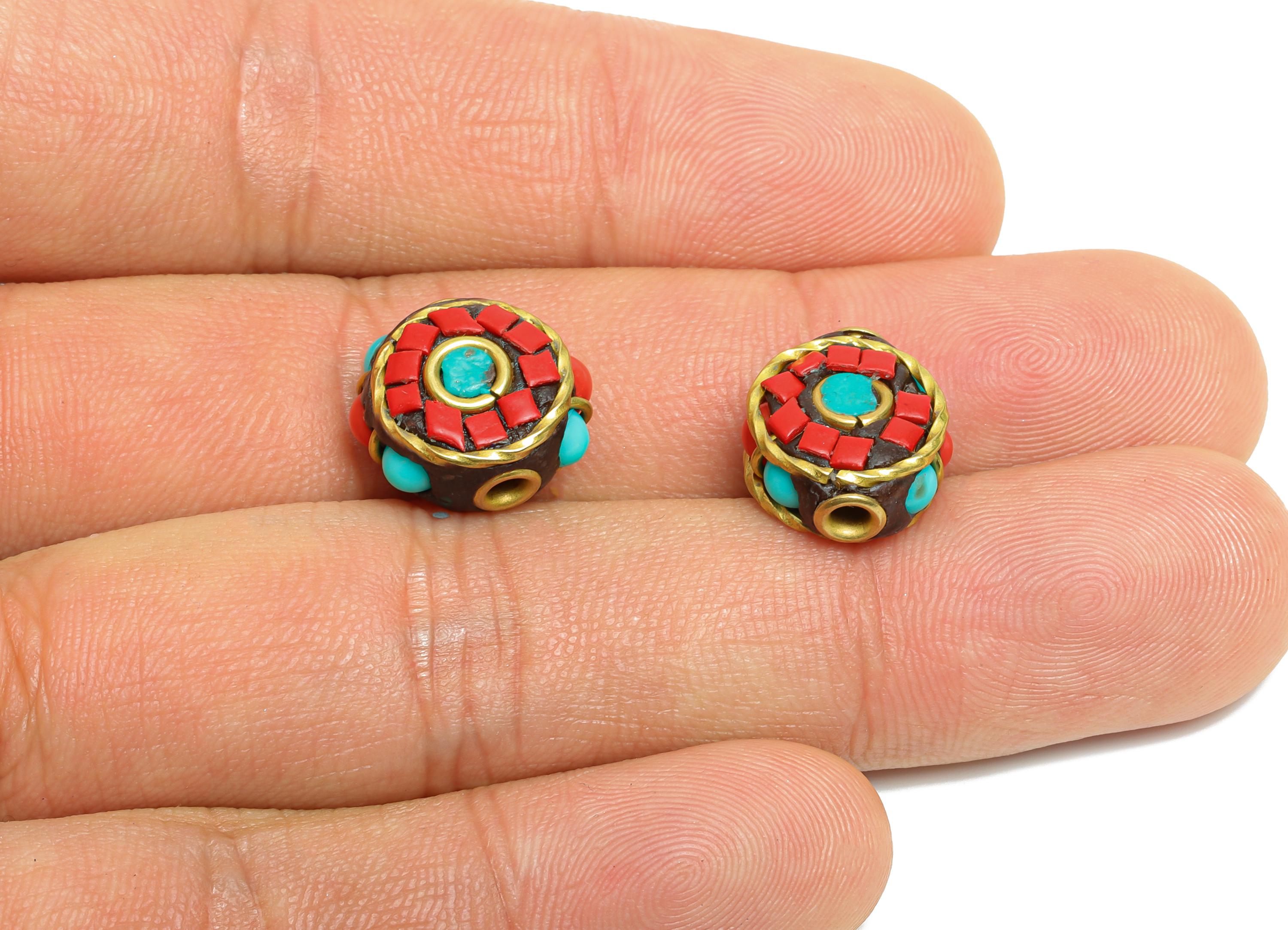 Handmade Brass Spacer Bead - Bohemian Bead Nepalese Colorful Beads For Necklace - Resin Tassel DIY Bracelet Accessories - 13x13x7mm -RGP9855 - DOMEDBAZAAR