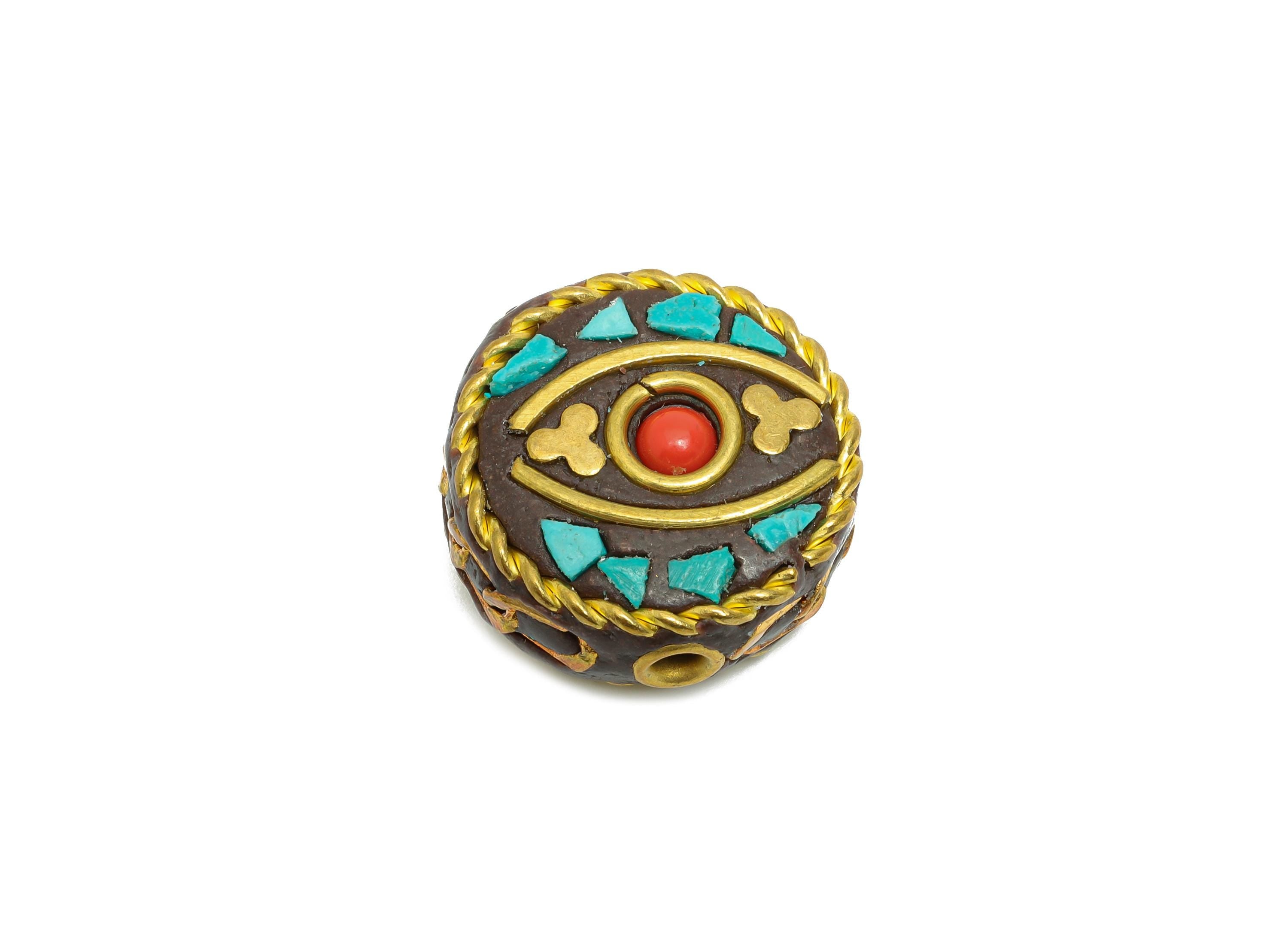 Handmade Brass Spacer Bead - Nepalese Colorful Bracelet Beads - Resin Tassel DIY Handmade Accessories - Bohemian Bead - 19x19x10mm -RGP9854 - DOMEDBAZAAR