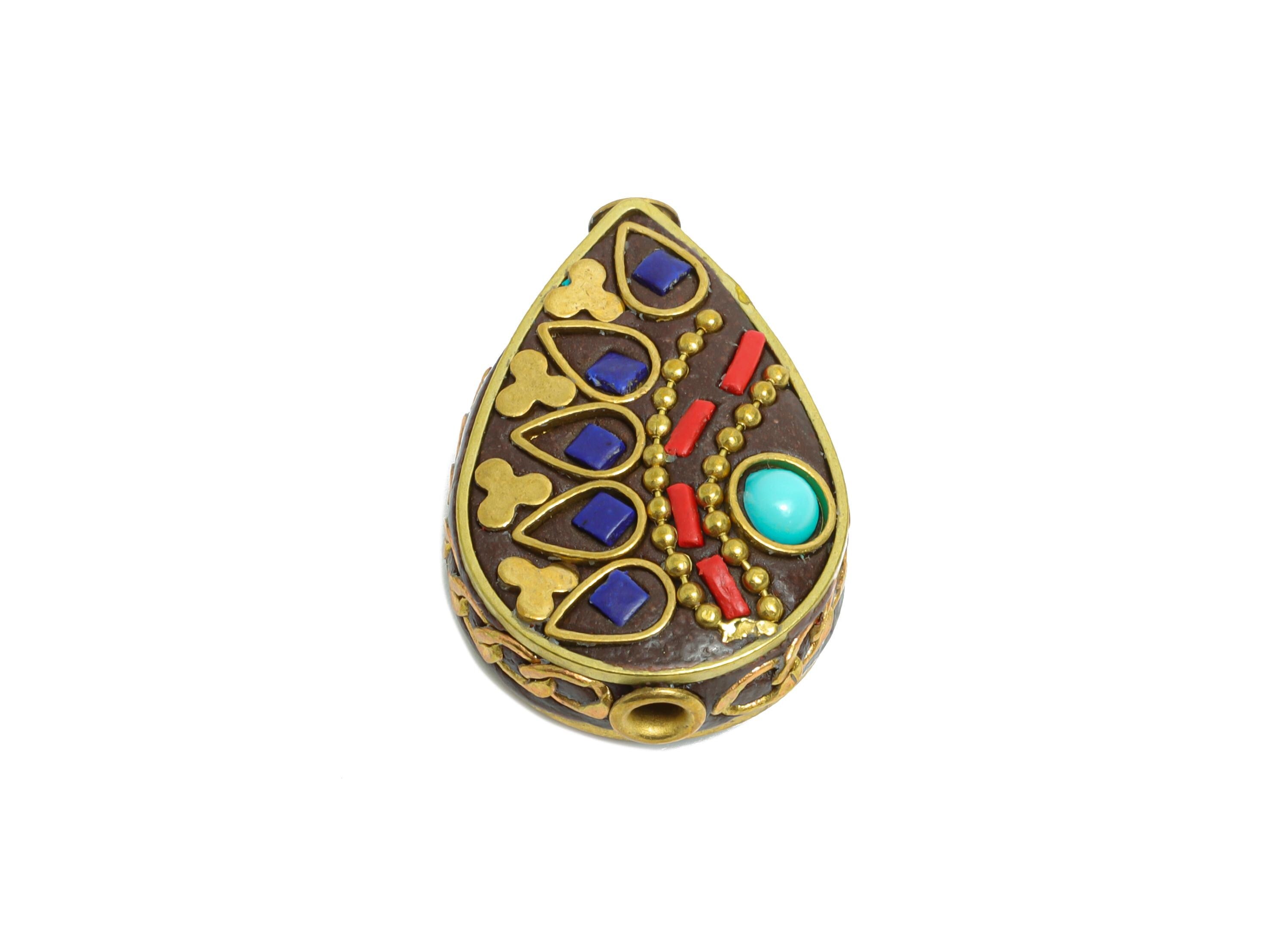 Teardrop Bohemian Bracelet Beads - Resin Nepalese Jewelry Artistry - Dainty DIY Handmade - For DIY Jewelry - 26x18x9mm - RGP9860 - DOMEDBAZAAR