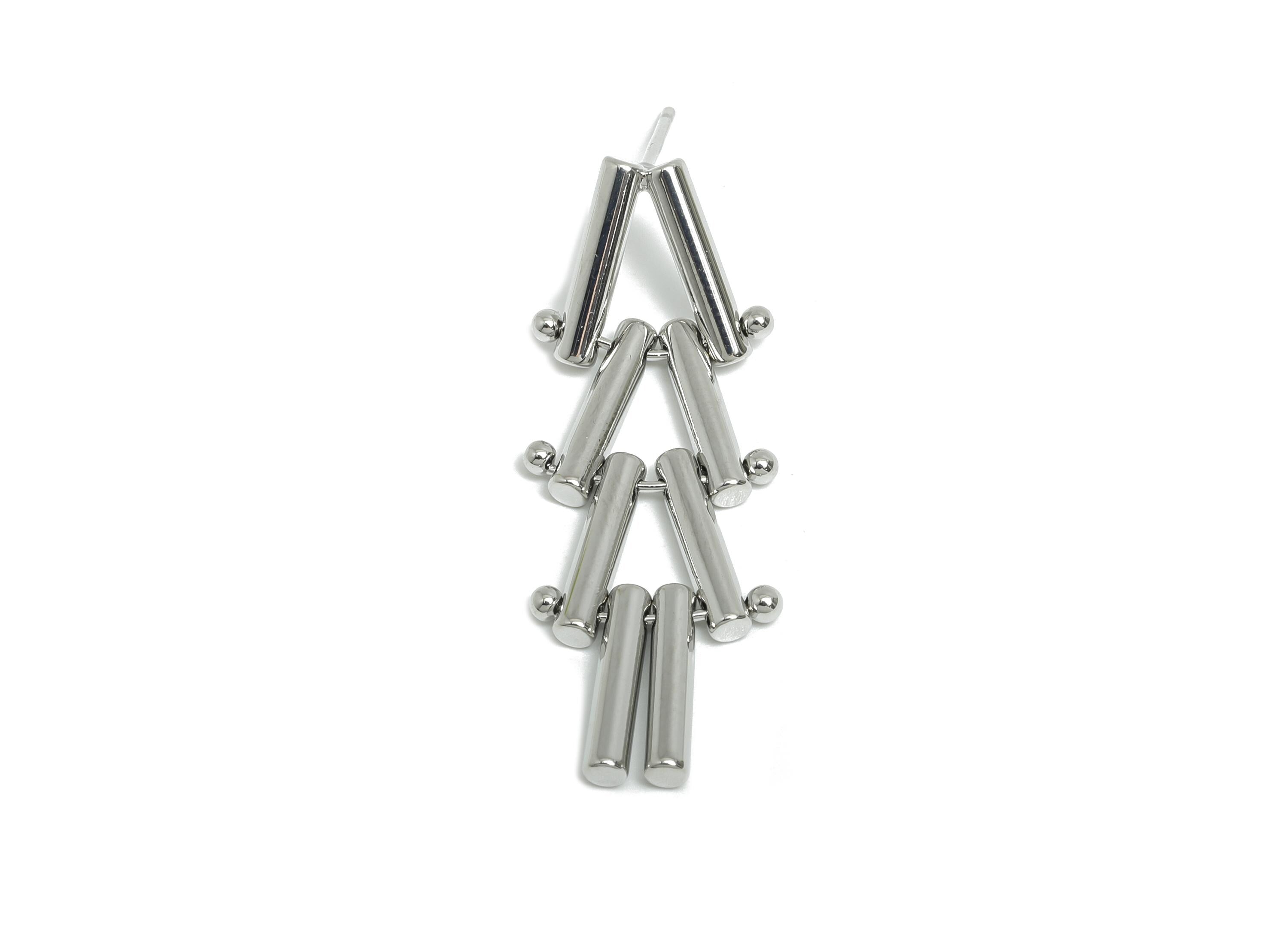 Triangle Dangle Earring - Brass Interlock Earring Post - White Unique Geometric Earring -18K Real White Gold Plated -38x13.7x2.5mm -RGP9519S - DOMEDBAZAAR