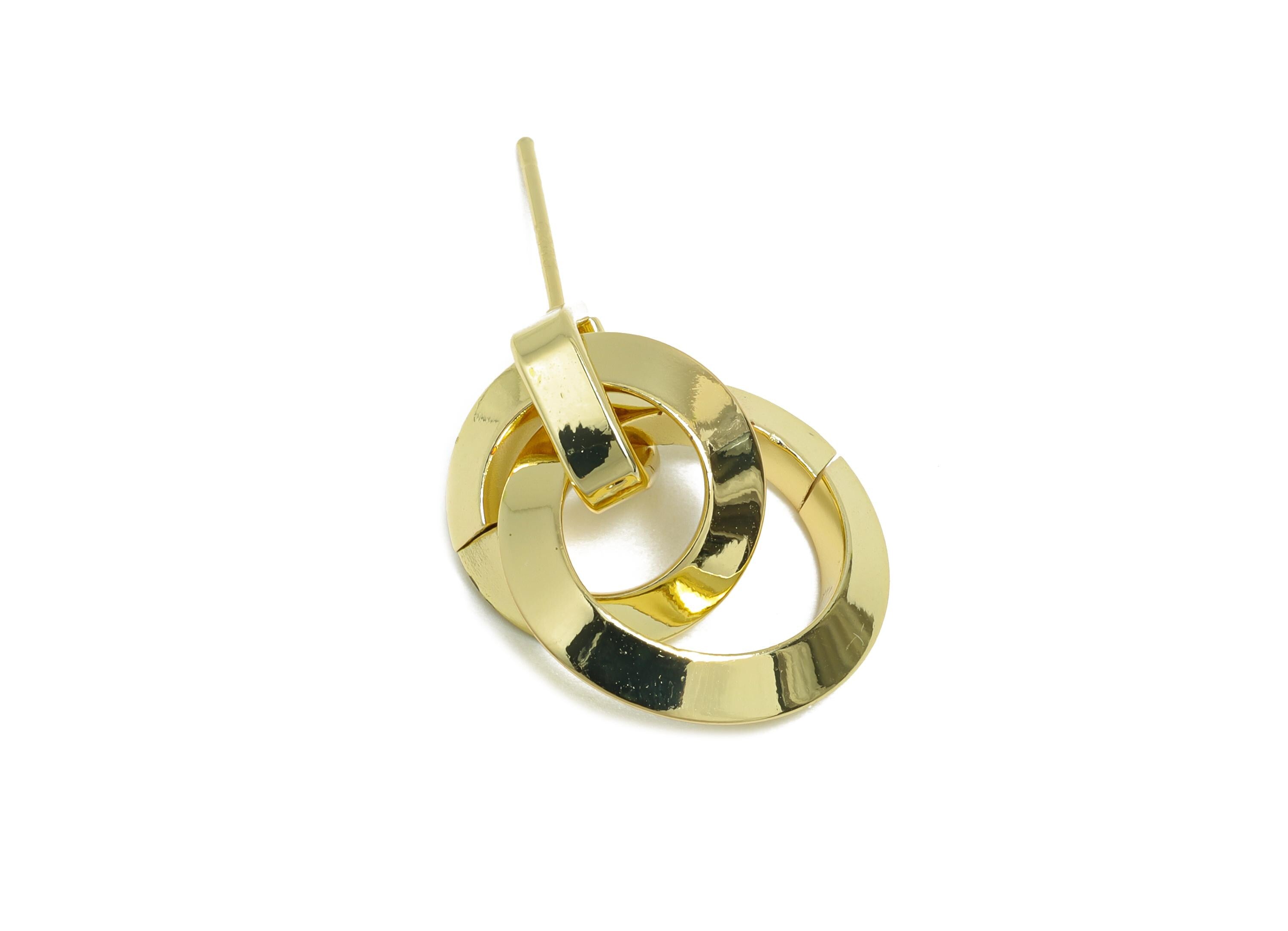 Brass Dangle Chain Earring Stud - Gold Interlock Hoop Earring Post - Bold Dangle Earring Post -14K Real Gold-Plated -20.4x17x3mm -RGP9530-14 - DOMEDBAZAAR