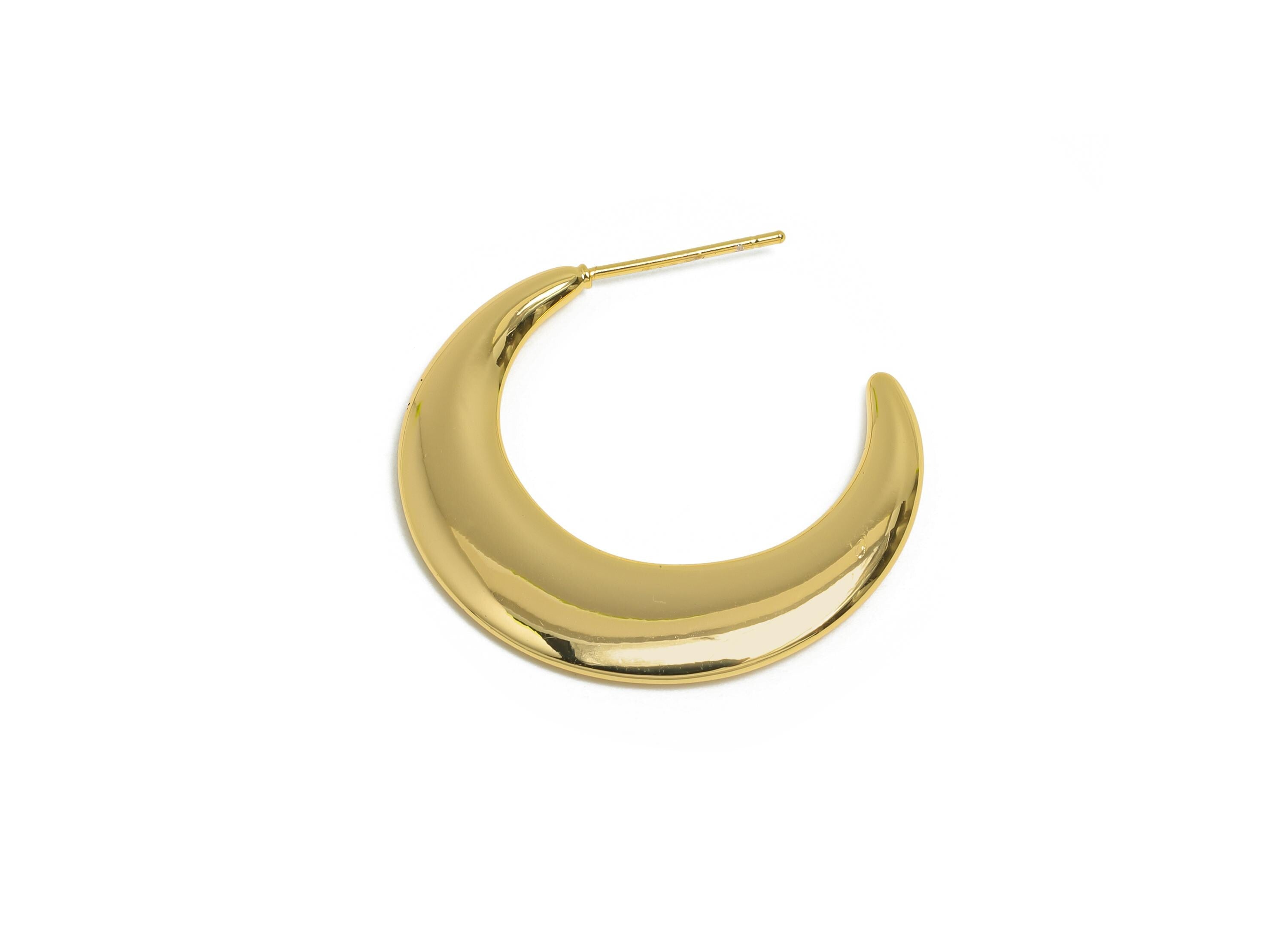 Brass Crescent Earrings Stud - Gold Half-Moon Earrings - Minimalist Open C Hoop Earrings Post- 18K Real Gold-Plated -29.6x4x2.28mm -RGP9501 - DOMEDBAZAAR