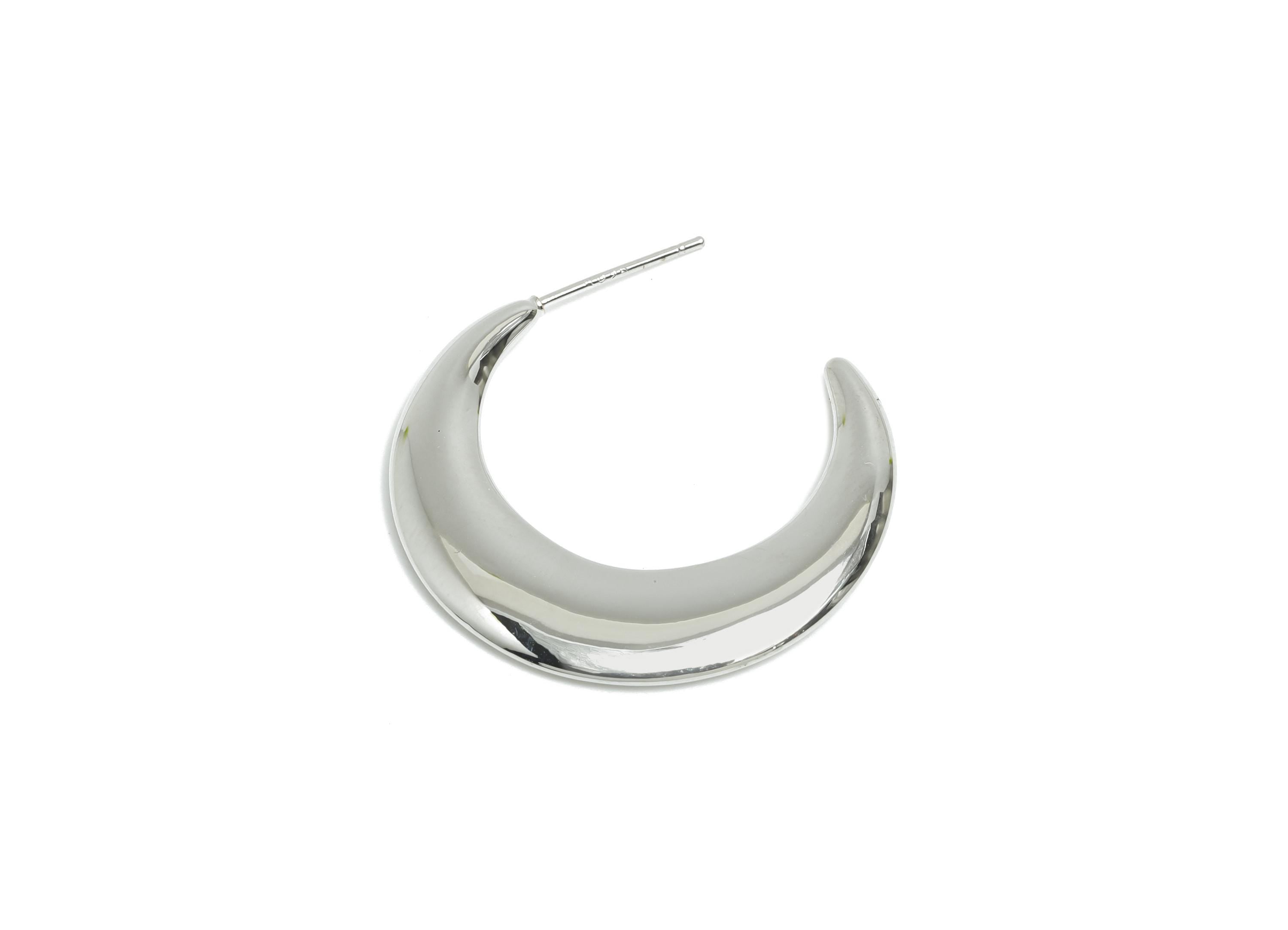 Brass Crescent Earring Stud - White Half-Moon Earring - Minimalist Open C Hoop Earring Post- 18K White Gold-Plated -29.6x4x2.28mm -RGP9501S - DOMEDBAZAAR
