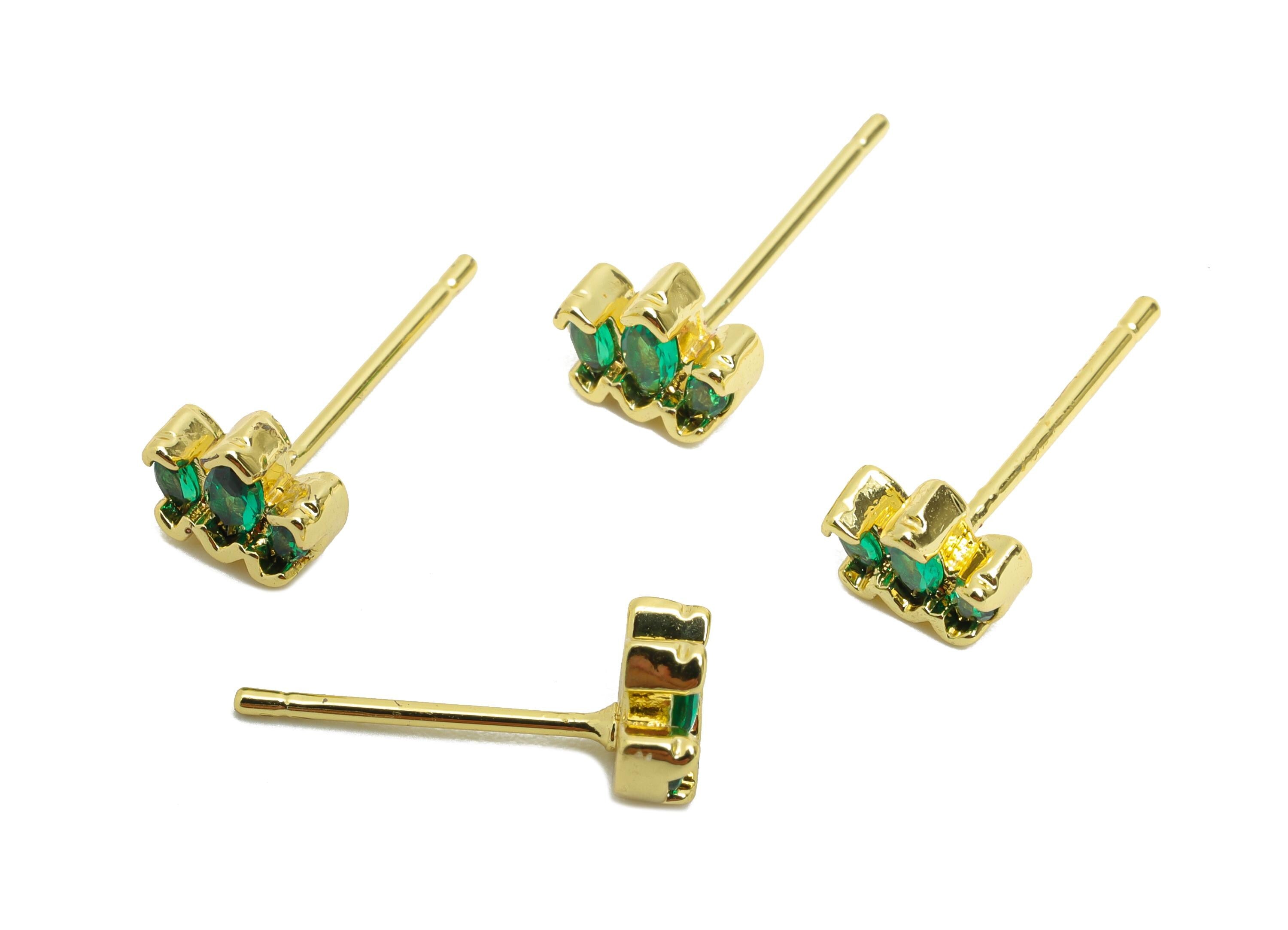 Brass CZ Crown Stud - Mini Green Marquise Earring Post for Girls - Gold Minimalism Jewelry - 18K Real Gold Plated -5.27x6.67x0.78mm -RGP9836 - DOMEDBAZAAR