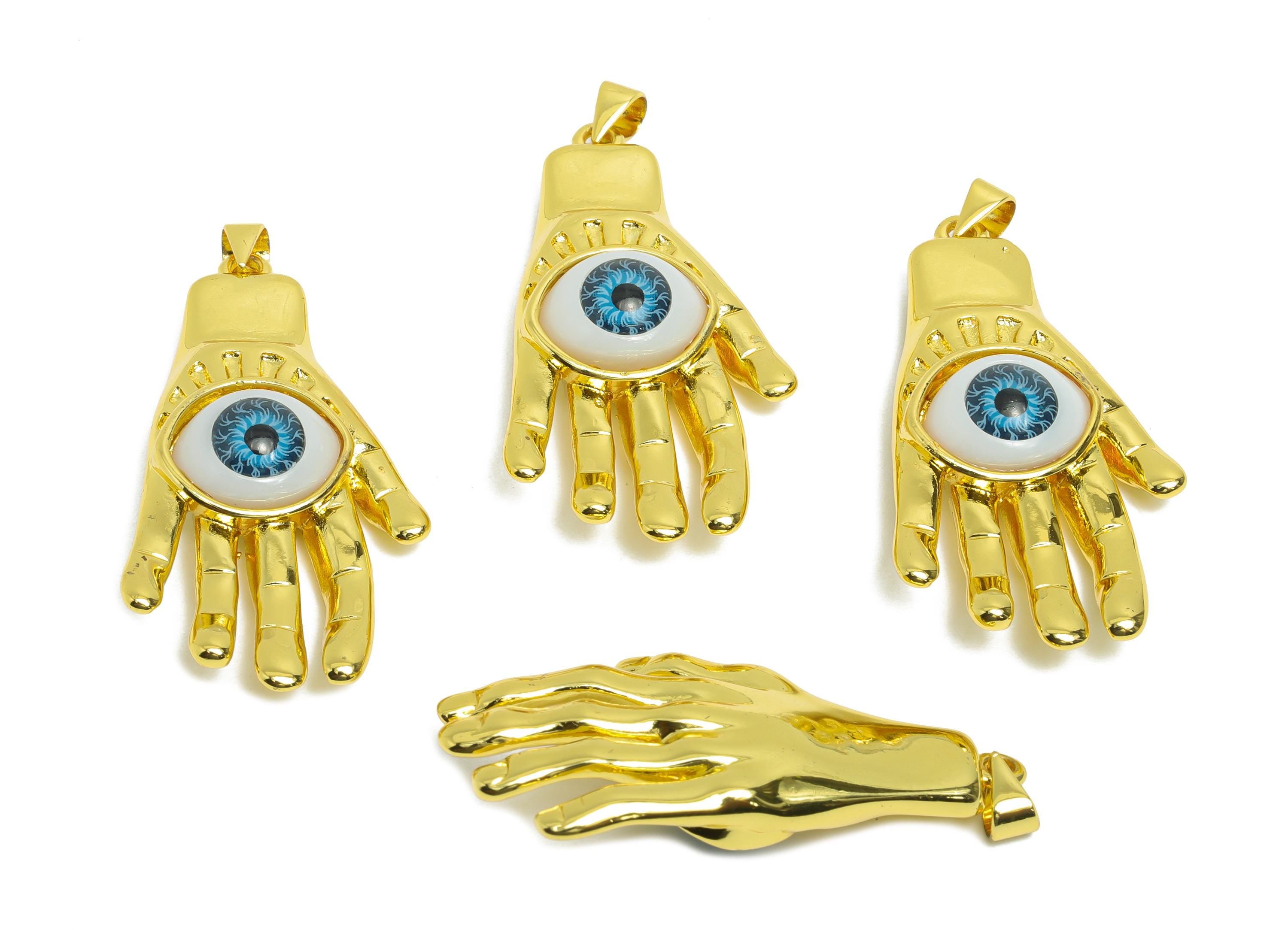 Brass Hamse Pendant - Acrylic Evil Eye Pendant for Necklace - Modern Gold Jewelry - 18K Real Gold Plated Brass - 42.84x21.84x9.90mm -RGP9739 - DOMEDBAZAAR