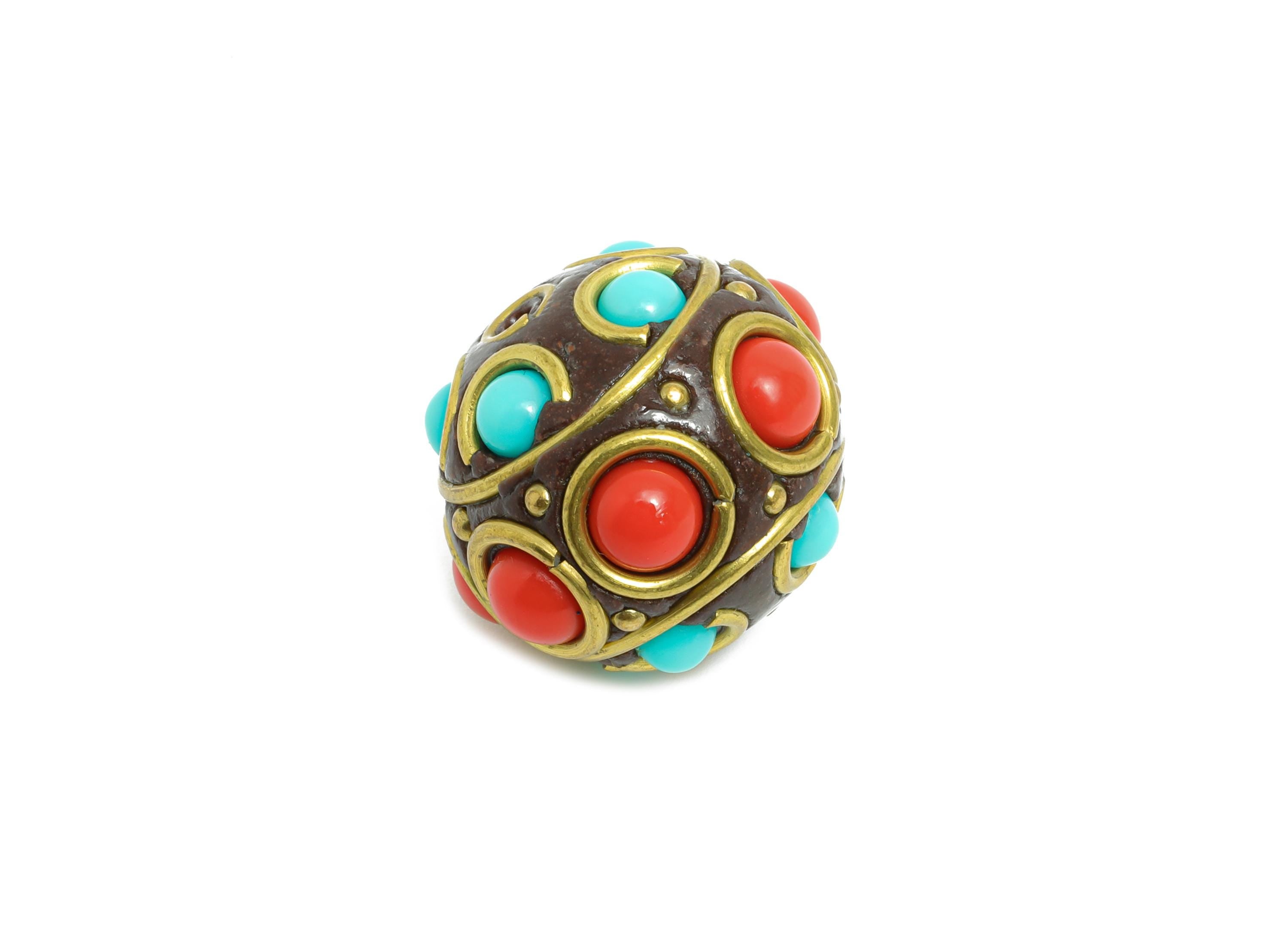Brass Colorful Bohemian Beads - Nepalese/Tibetan Round Bracelet Bead - Ball Handmade Bead - Artisan Craft Beads - 17x18x18mm - RGP9871 - DOMEDBAZAAR